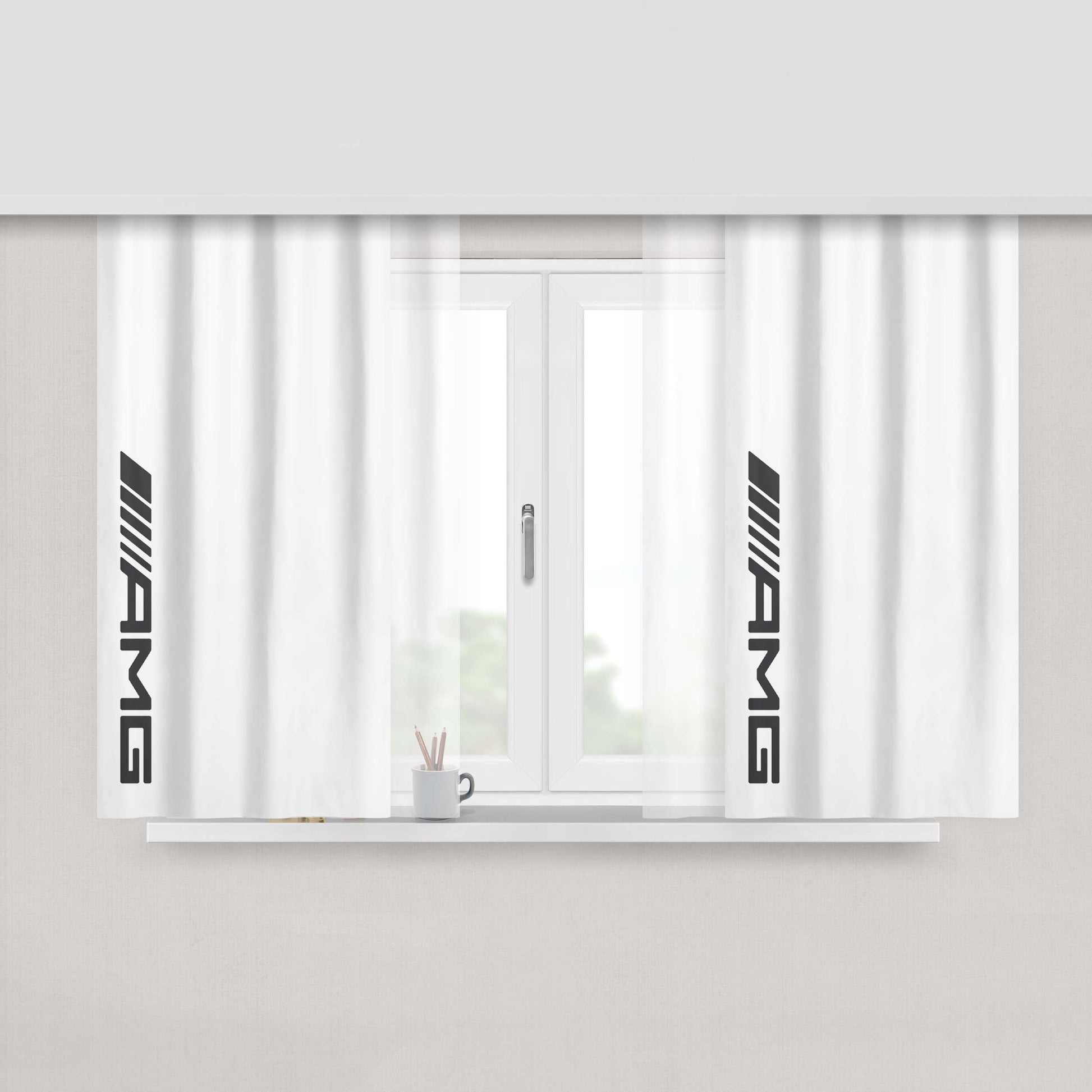 Amg Logo Black Peach Skin Window Curtains