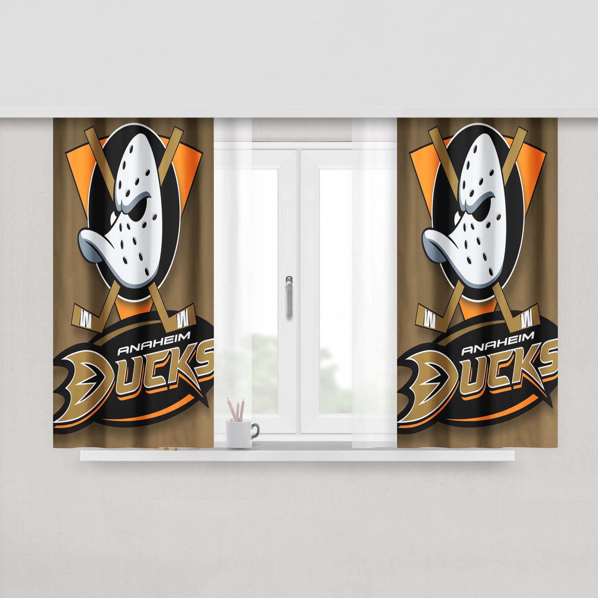 Anaheim Ducks Logo On White Peach Skin Window Curtains