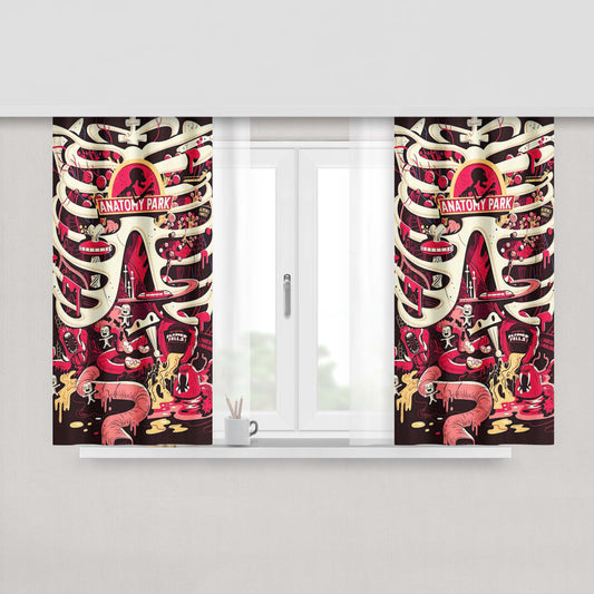 Anatomy Park Skull Art Wallpaper Peach Skin Window Curtains