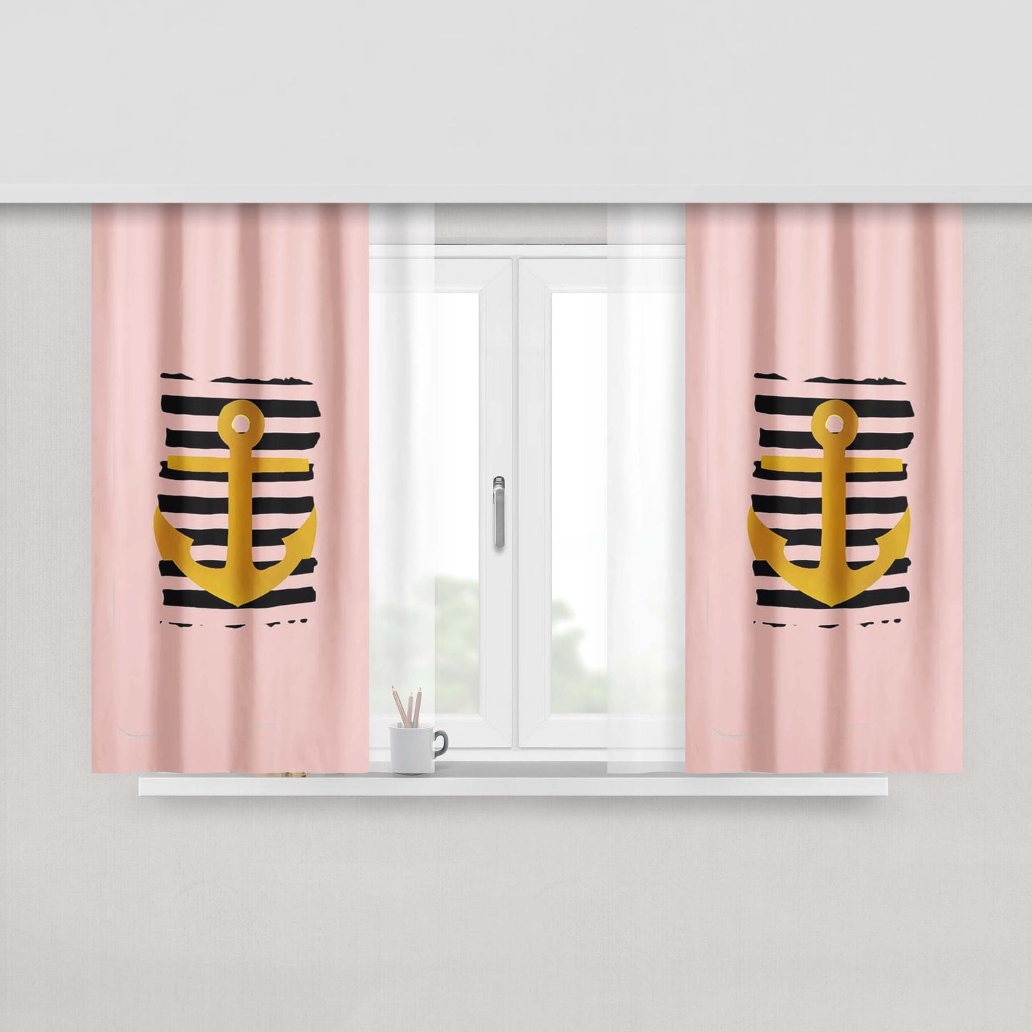 Anchor Big Stripes Peach Skin Window Curtains