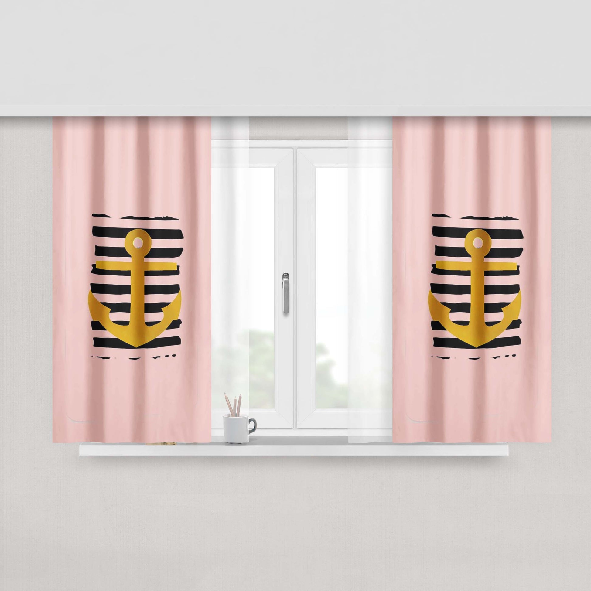 Anchor Big Stripes Peach Skin Window Curtains