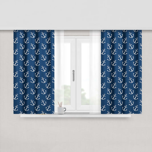 Anchor Maritime Graphic With Stripes Stretchy Peach Skin Window Curtains