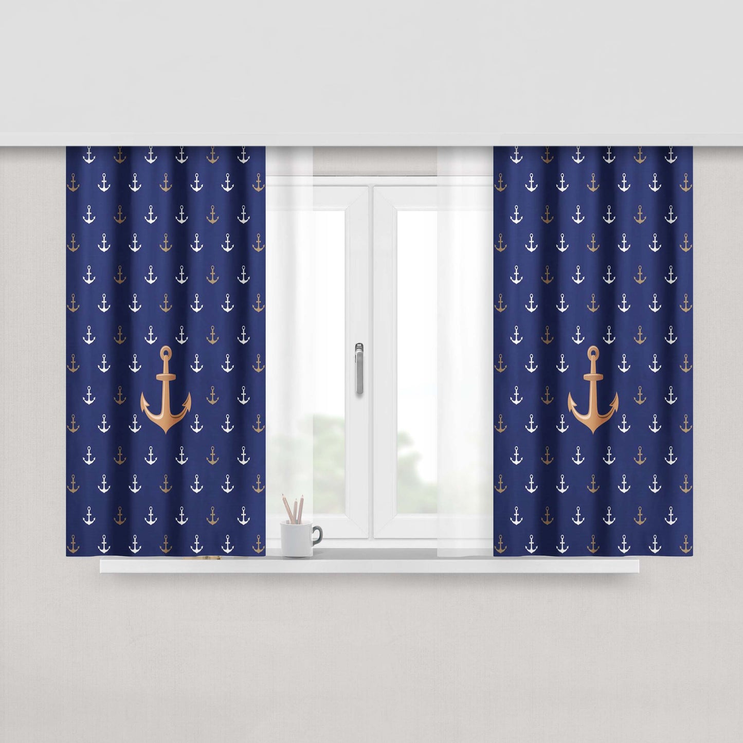 Anchor Pattern Carving Blue Lilly Pulitzer Peach Skin Window Curtains