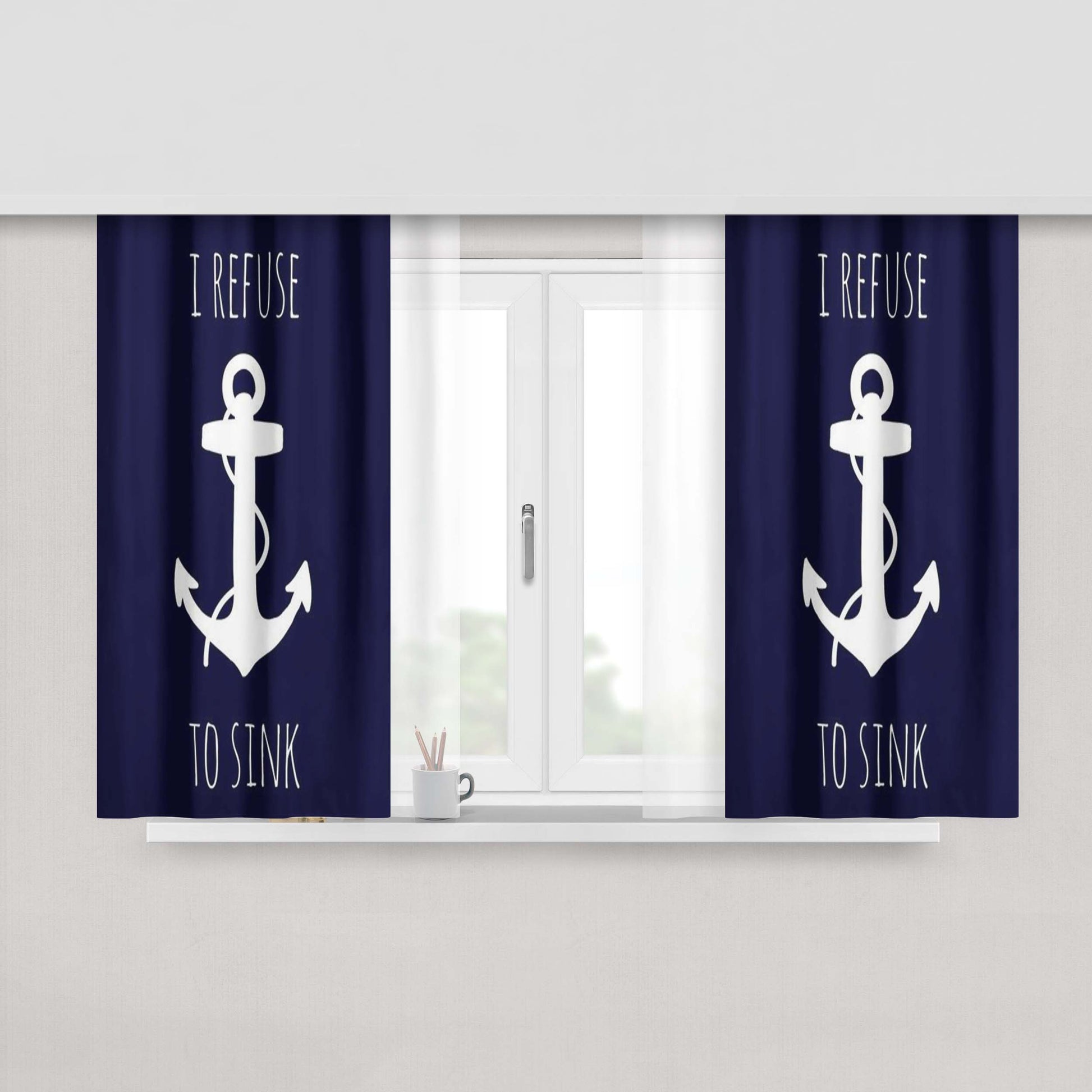 Anchor Petrol Grey Peach Skin Window Curtains