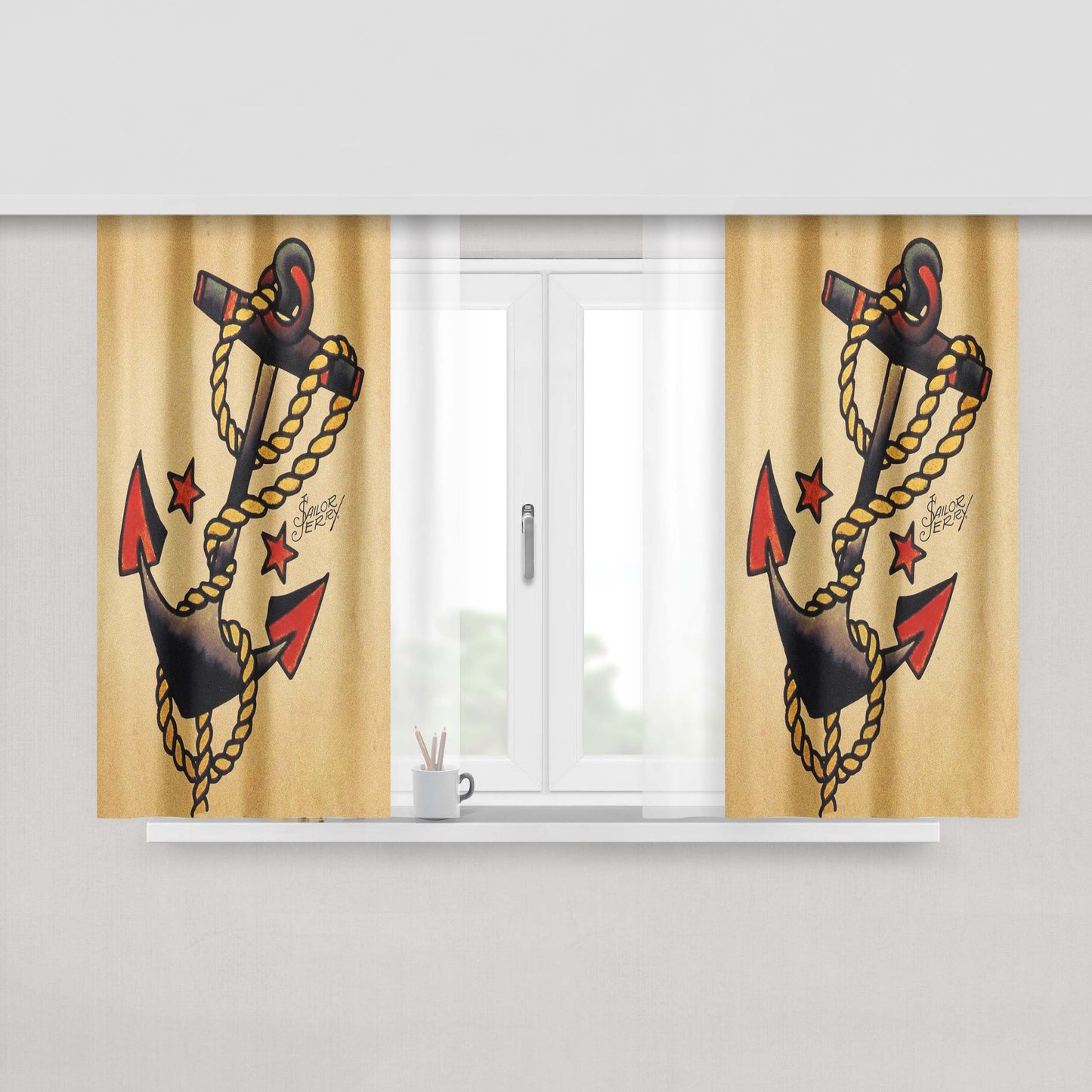 Anchor Refuse To Sink Peach Skin Window Curtains