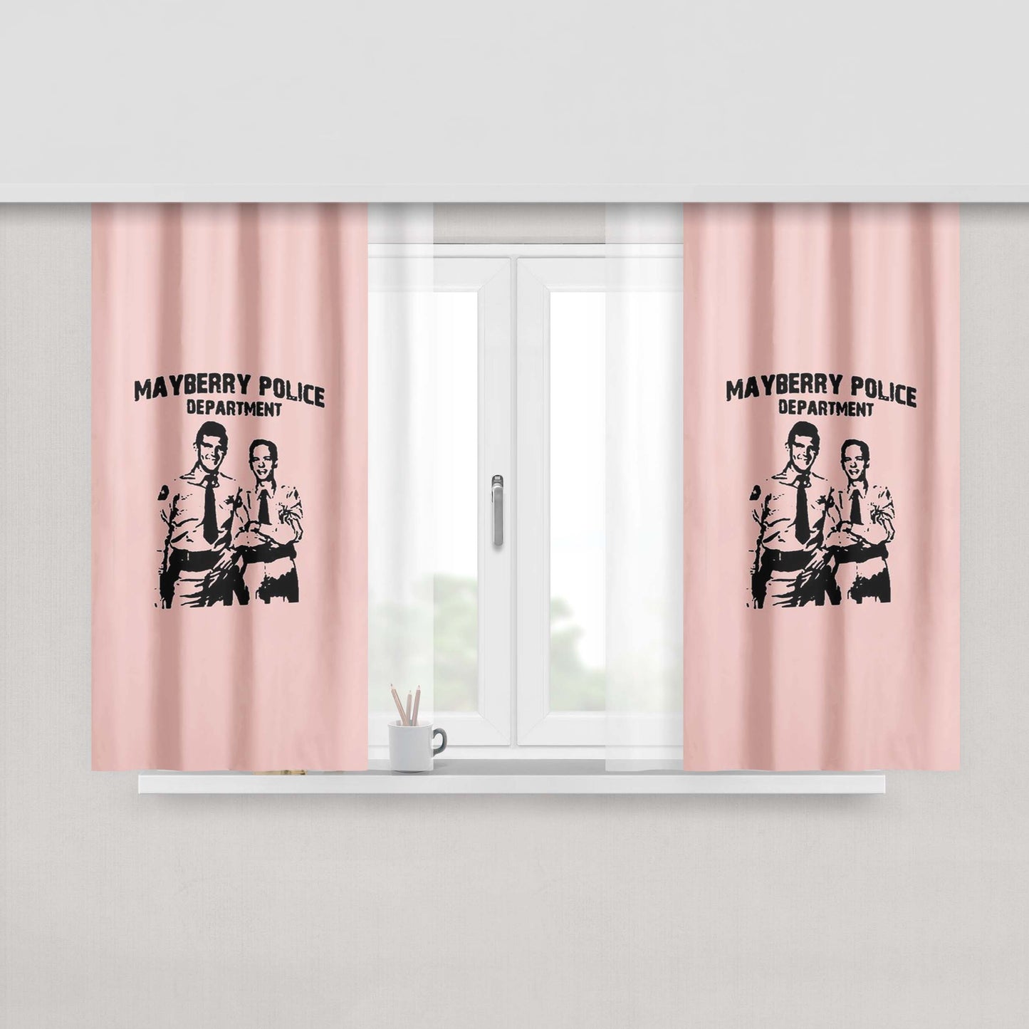 Andy Griffith Tv Show Mayberry Police Department Funny Peach Skin Window Curtains