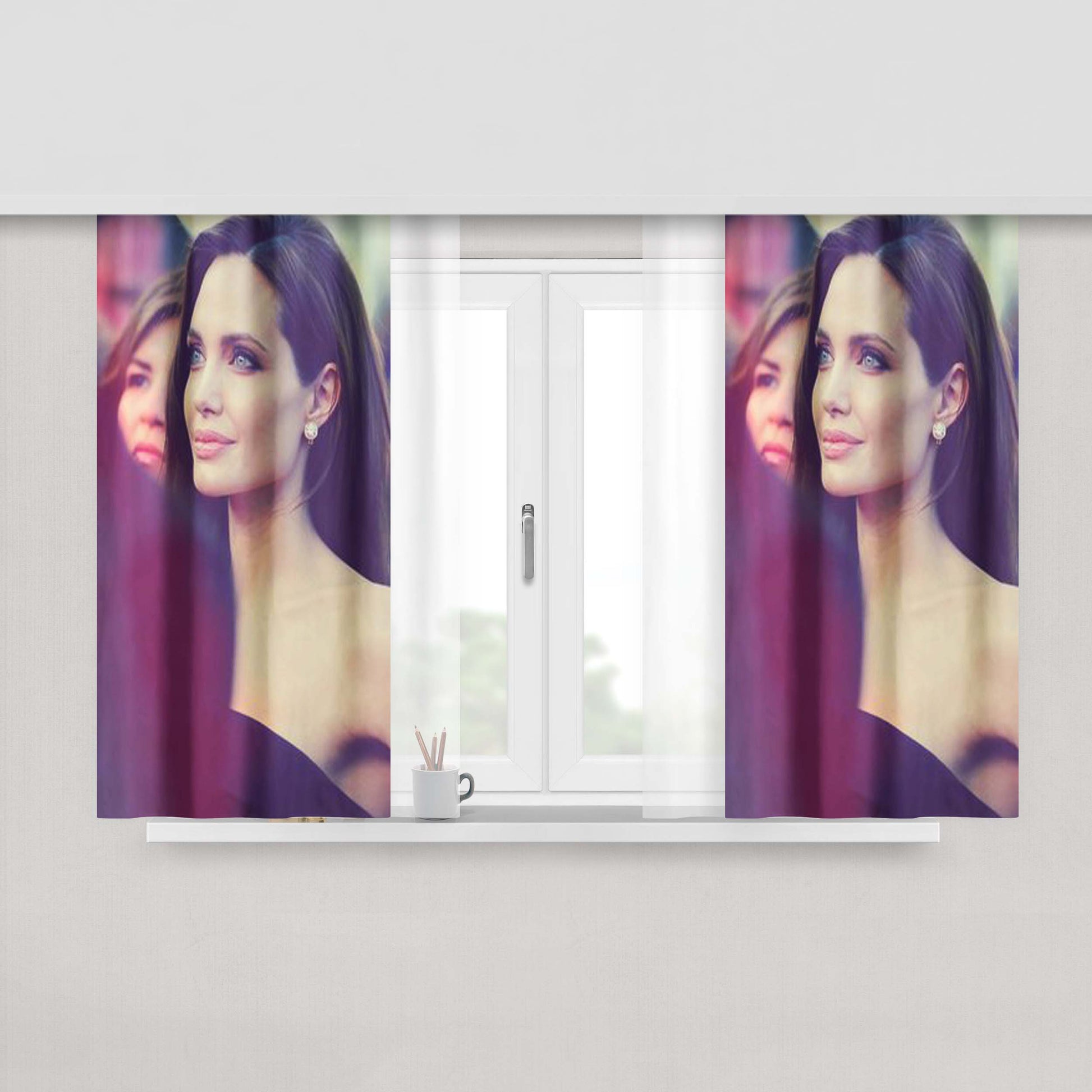 Angelina Jolie Wht Dress Peach Skin Window Curtains
