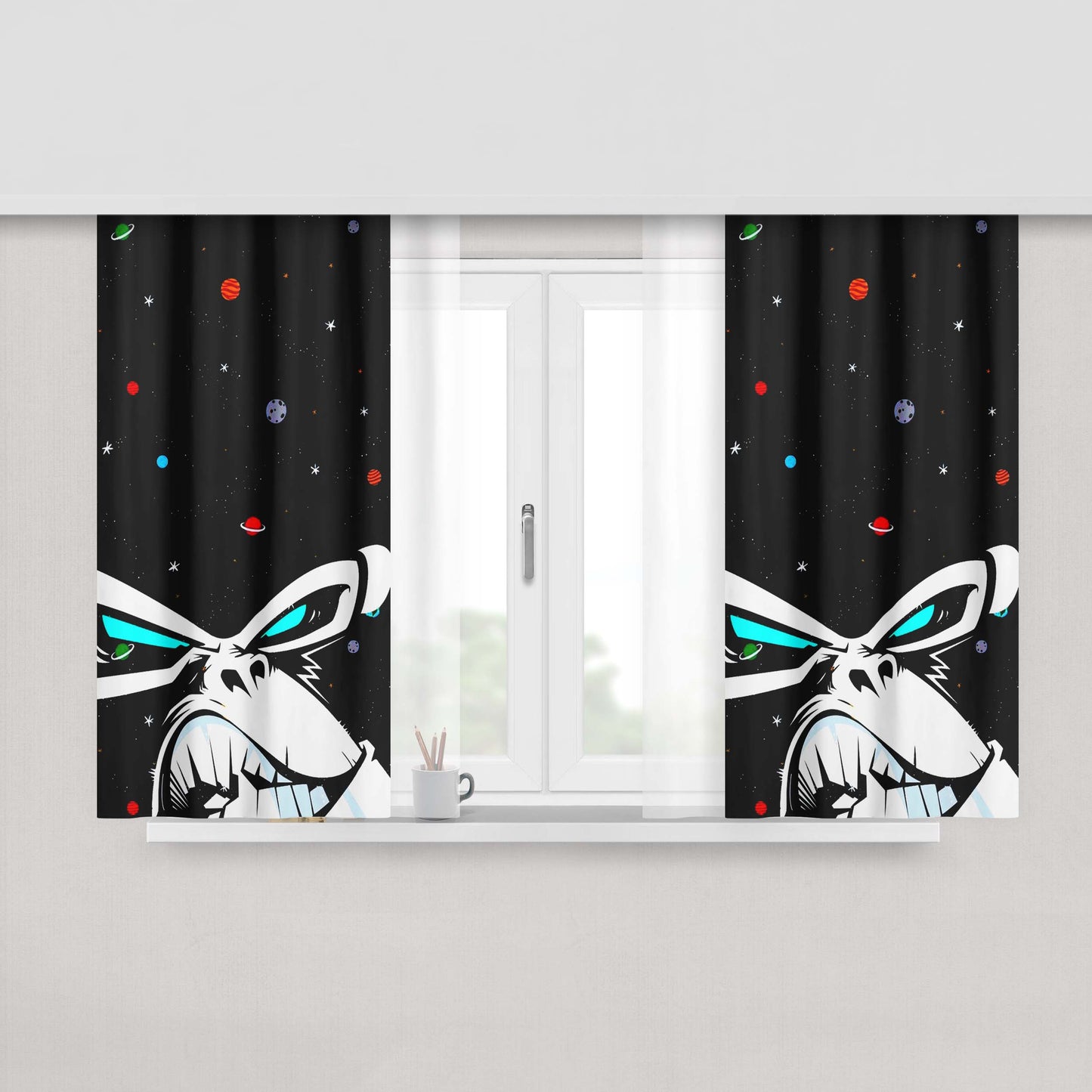 Angry Face Minnie Mouse Peach Skin Window Curtains