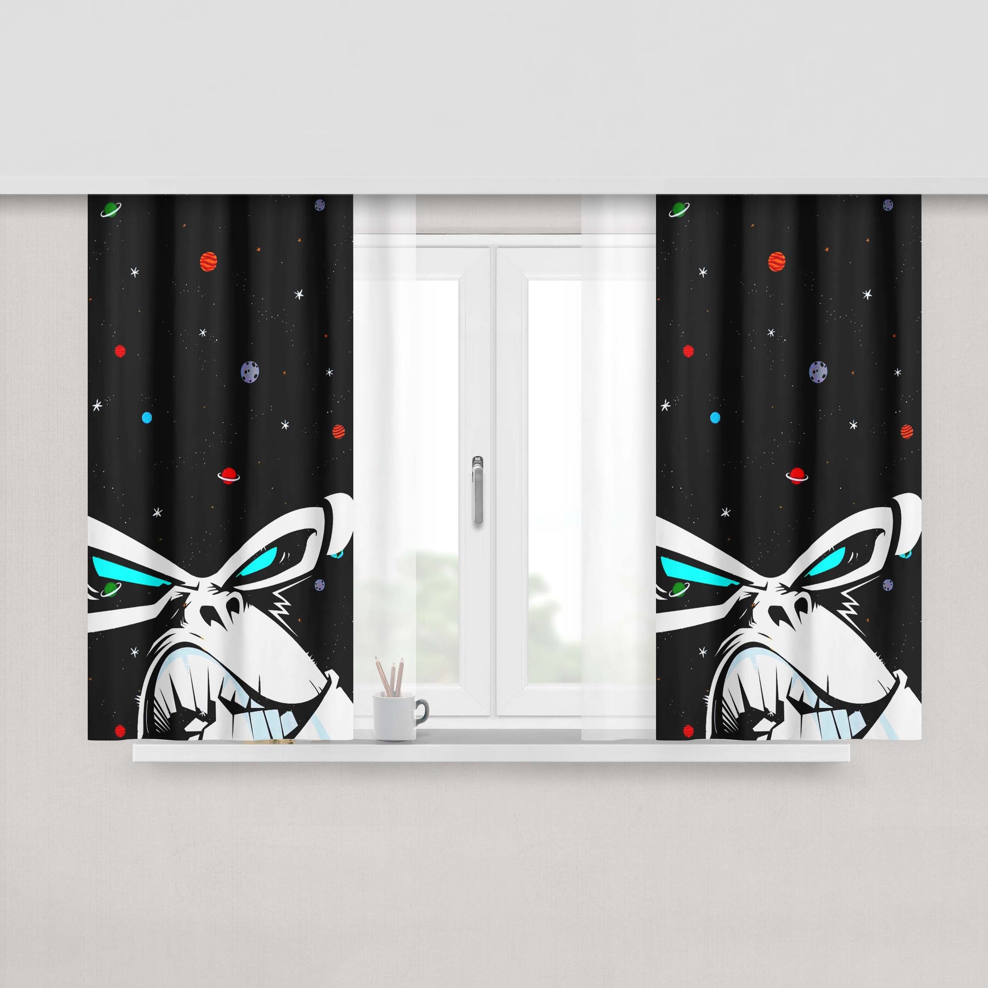 Angry Face Minnie Mouse Peach Skin Window Curtains