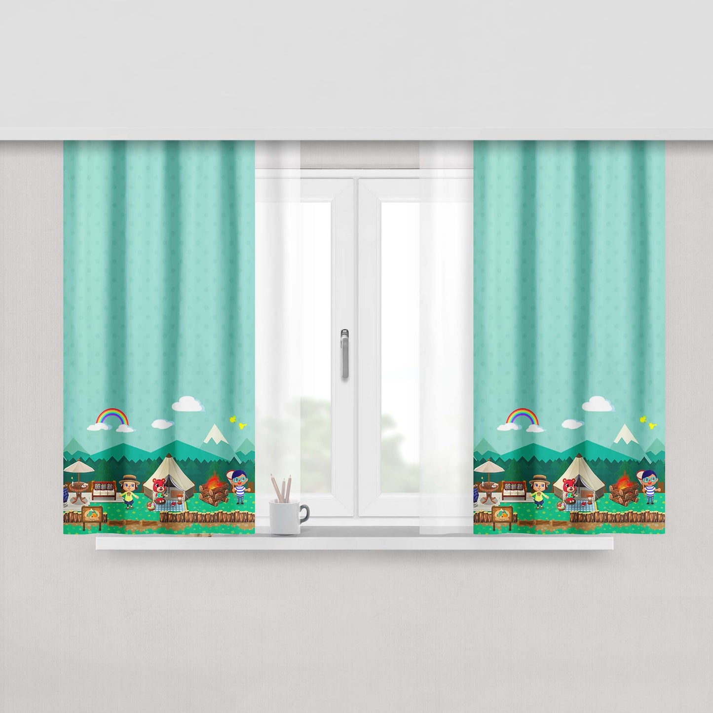 Animal Crossing All Characters Collage Peach Skin Window Curtains