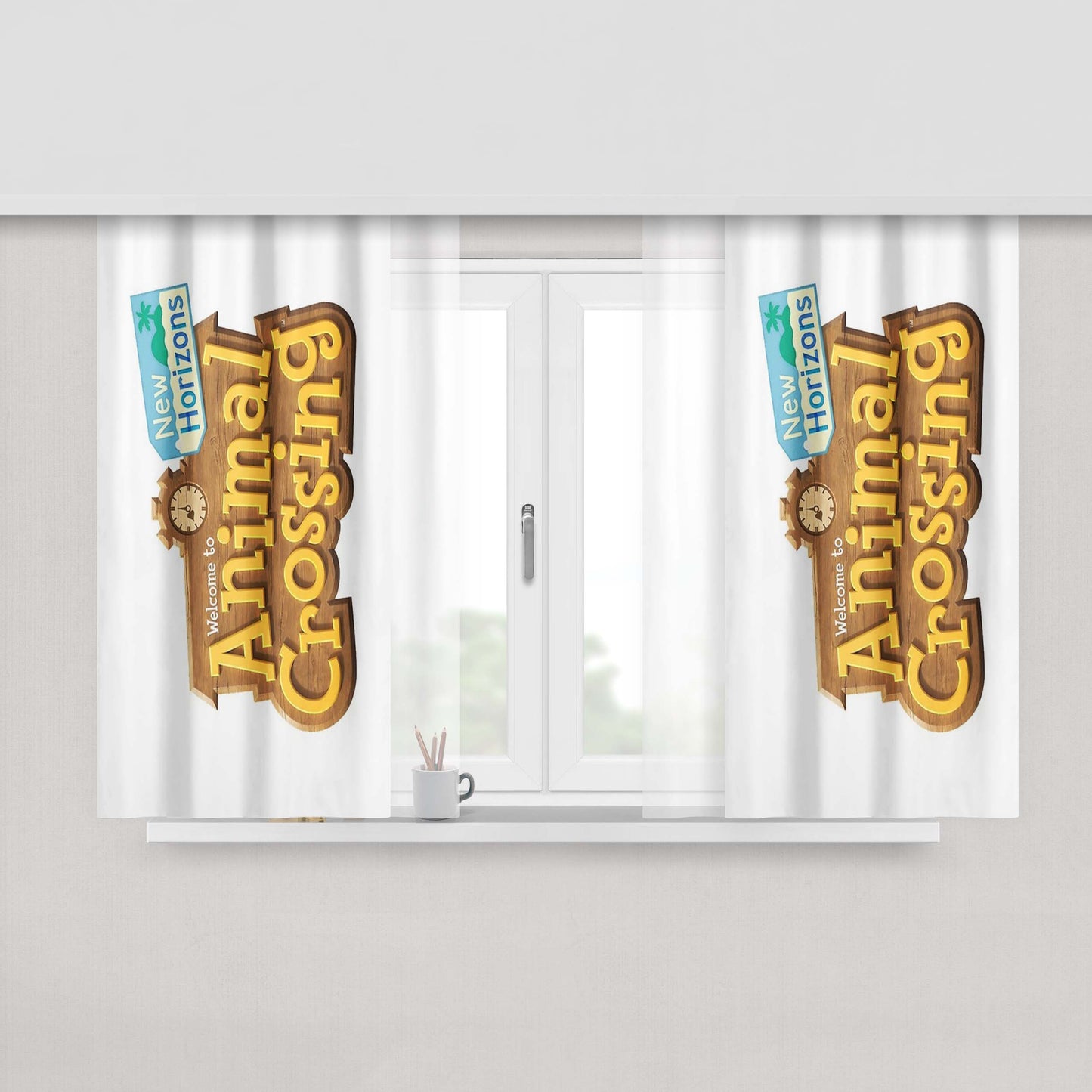 Animal Crossing New Horizons Logo Wallpaper Peach Skin Window Curtains