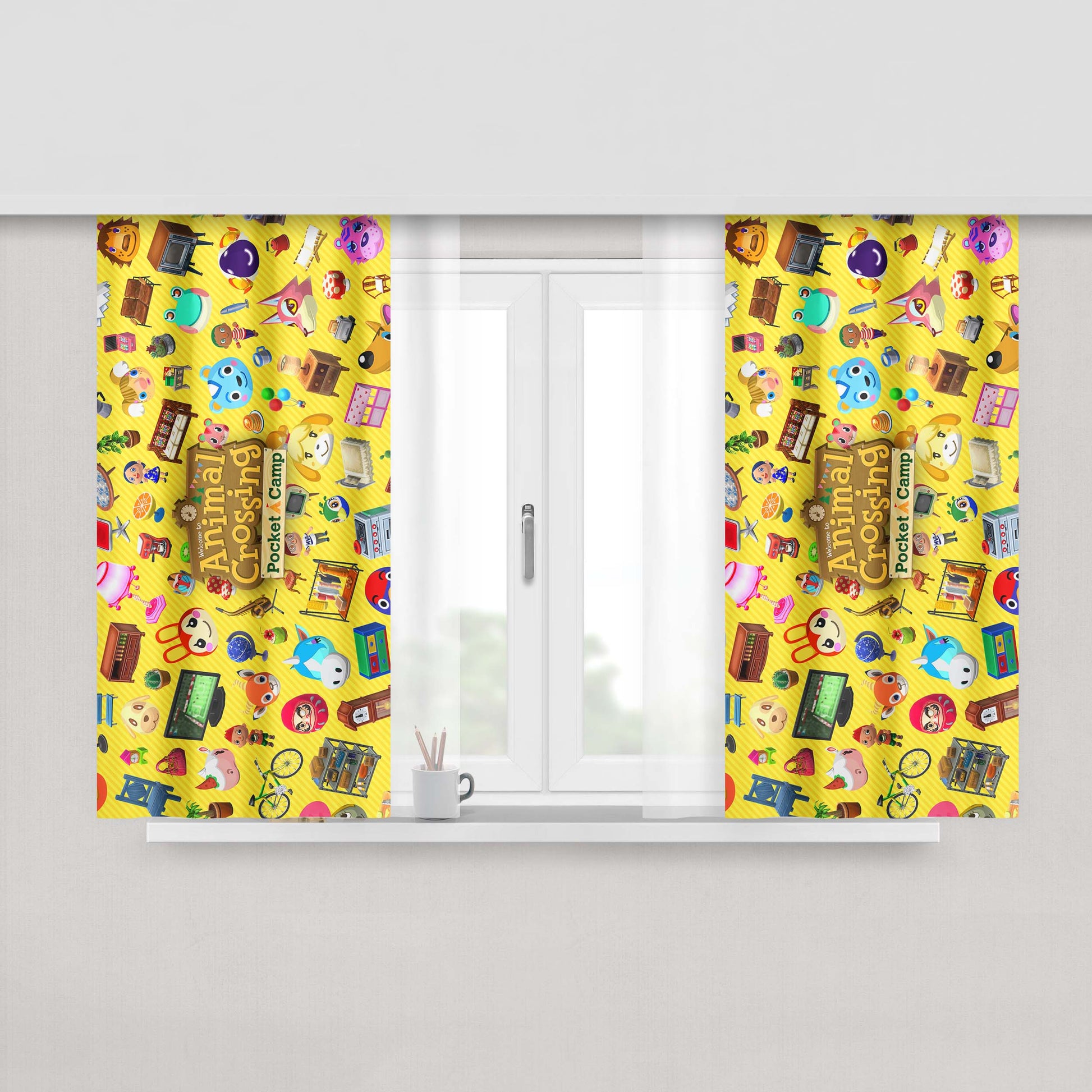 Animal Crossing Village Artwork Peach Skin Window Curtains
