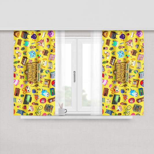 Animal Crossing Village Artwork Peach Skin Window Curtains