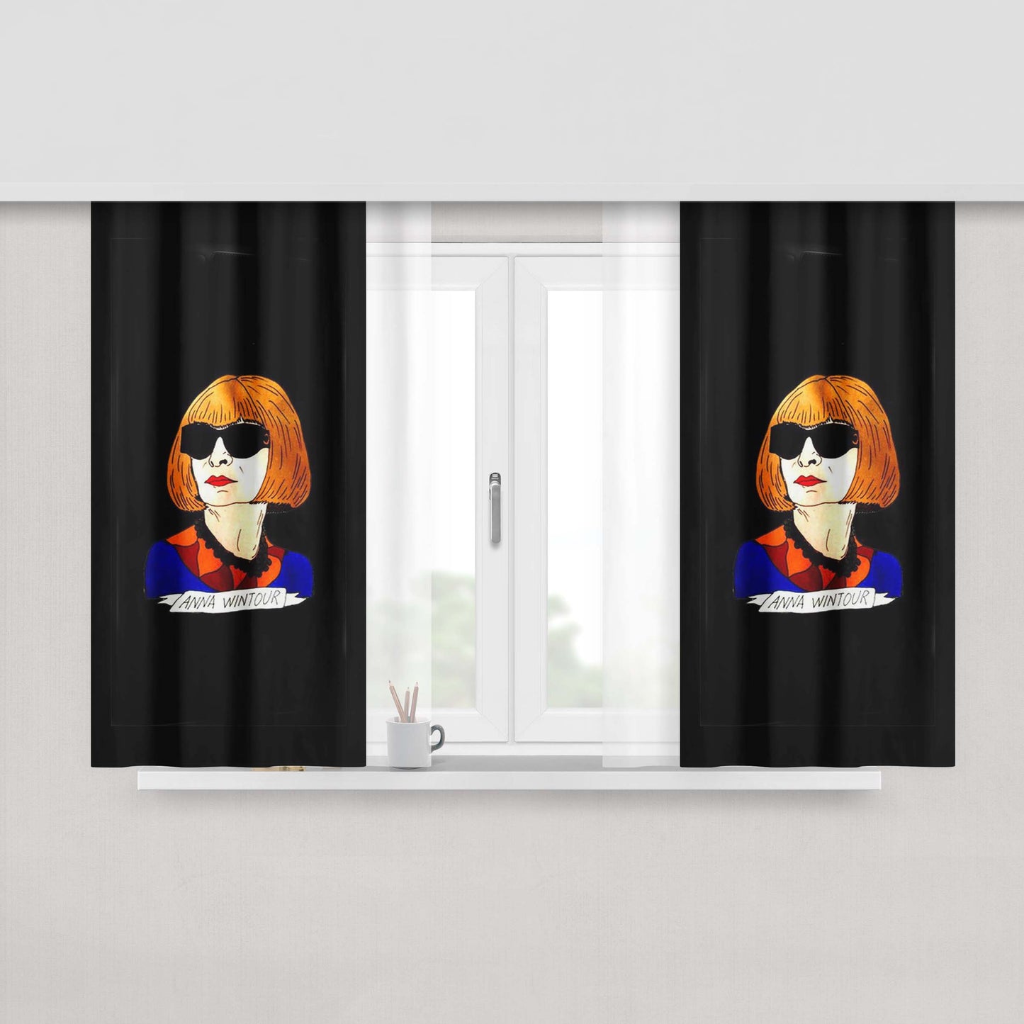 Anna Wintour Tribute To Celebrities Illustrated Peach Skin Window Curtains