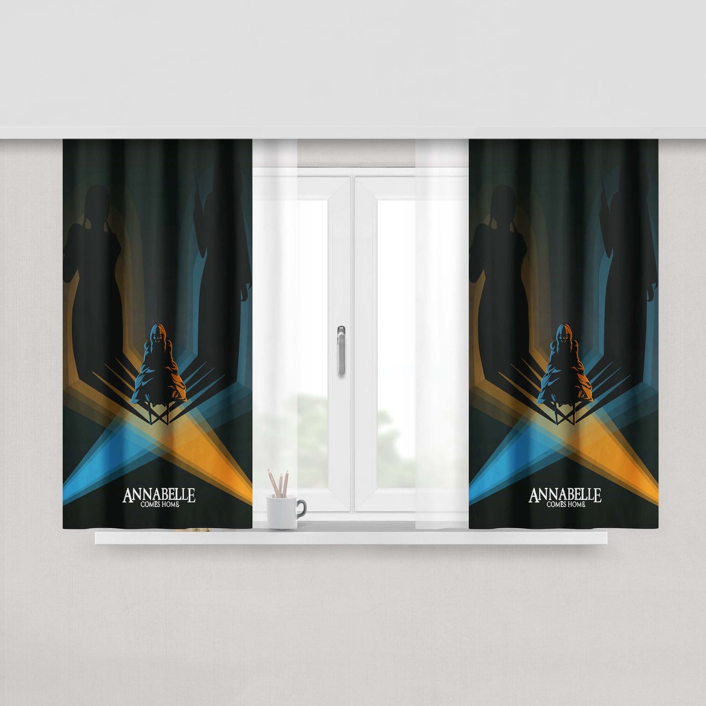 Annabelle Comes Home Poster Illustration Black Peach Skin Window Curtains