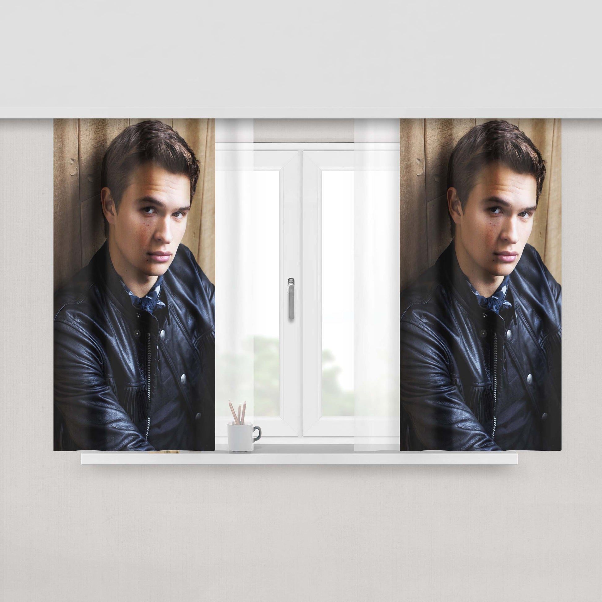 Ansel Elgort Collage Peach Skin Window Curtains
