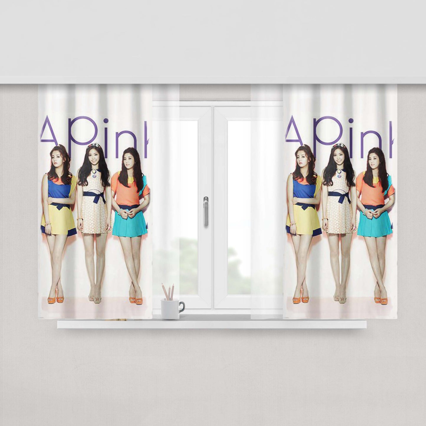 A-Pink Fabric Window Curtains