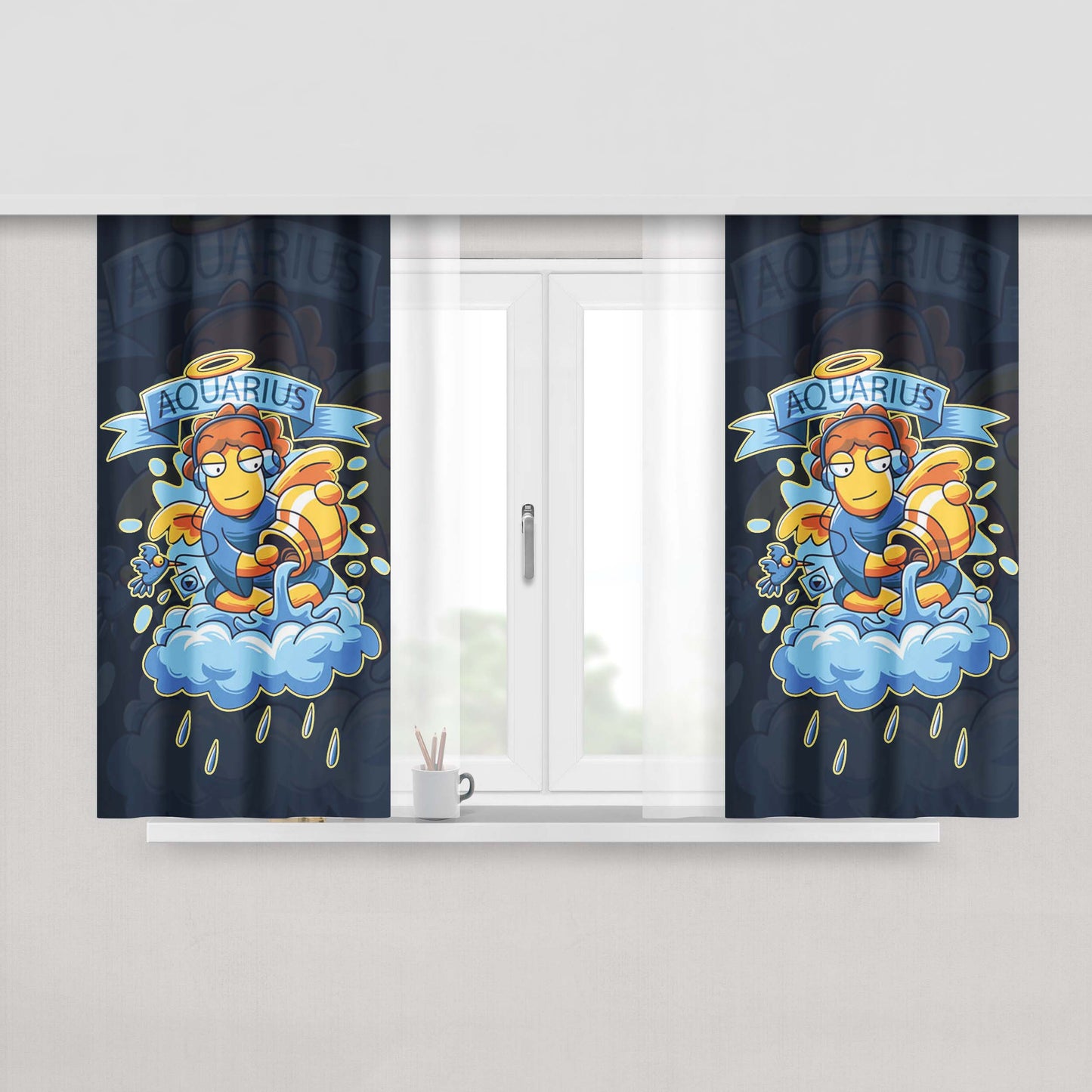 Aquarius Zodiac Peach Skin Window Curtains