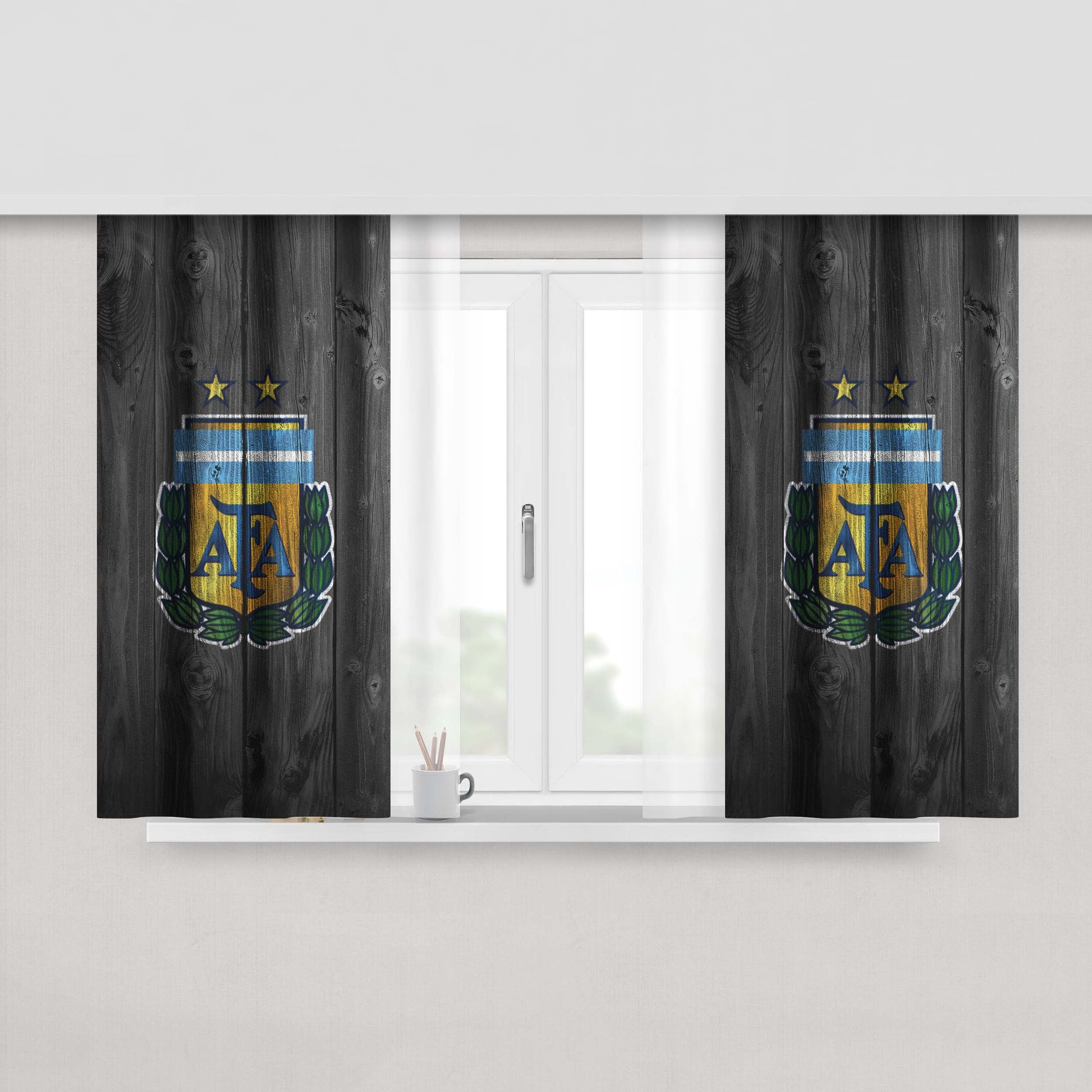 Argentina Soccer Team Logo Dark Wood Peach Skin Window Curtains