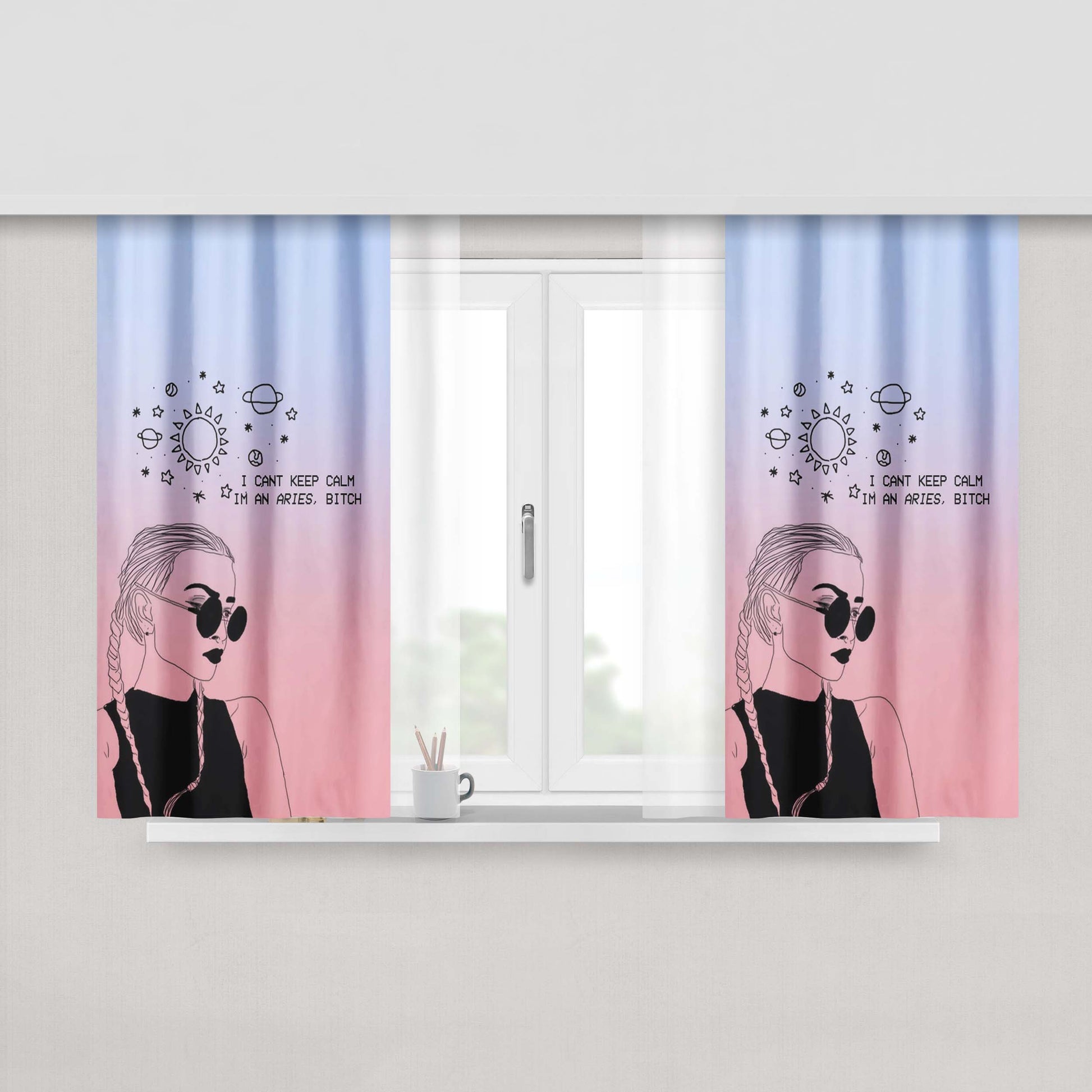 Aries Girl August Peach Skin Window Curtains