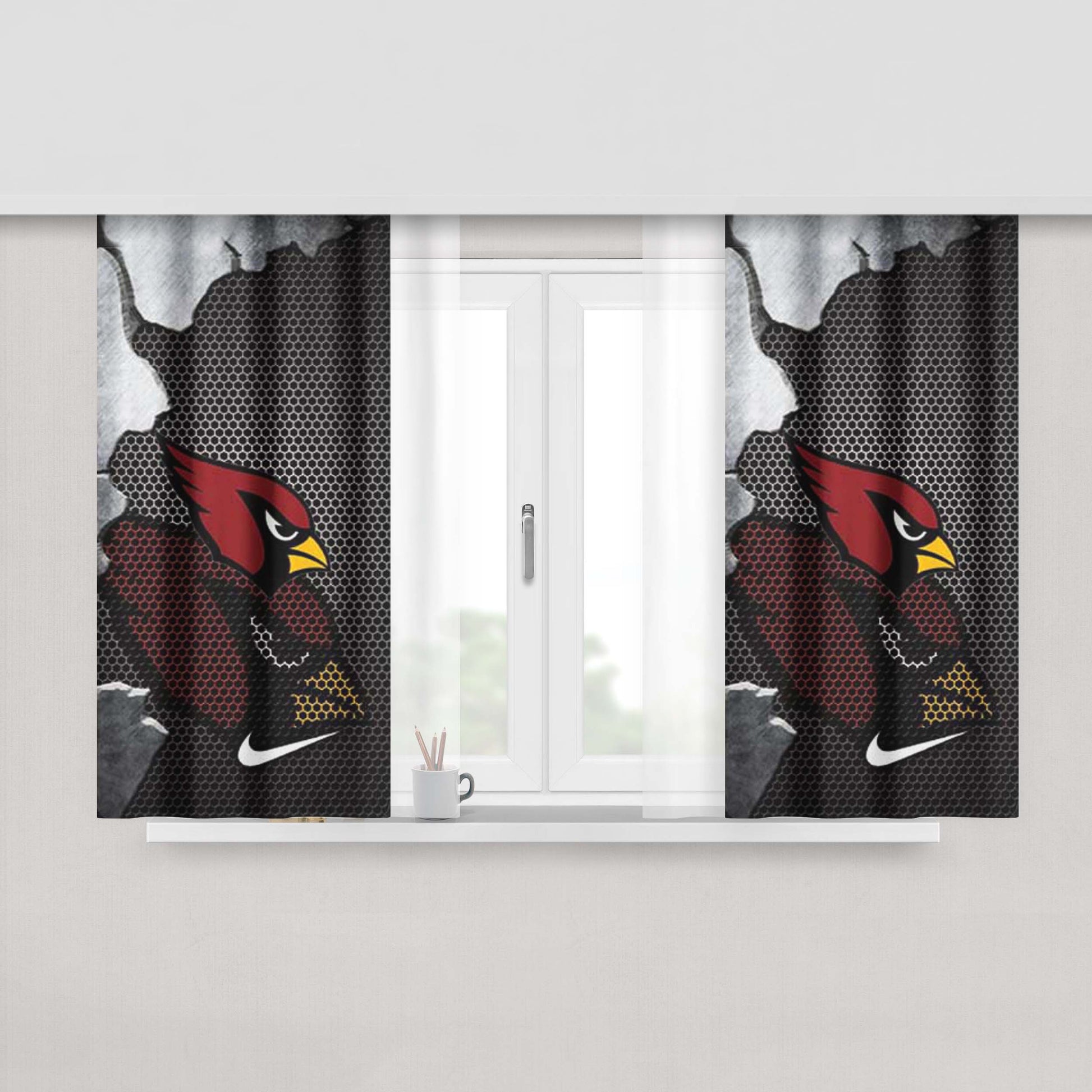Arizona Cardinals Broken Mesh Peach Skin Window Curtains
