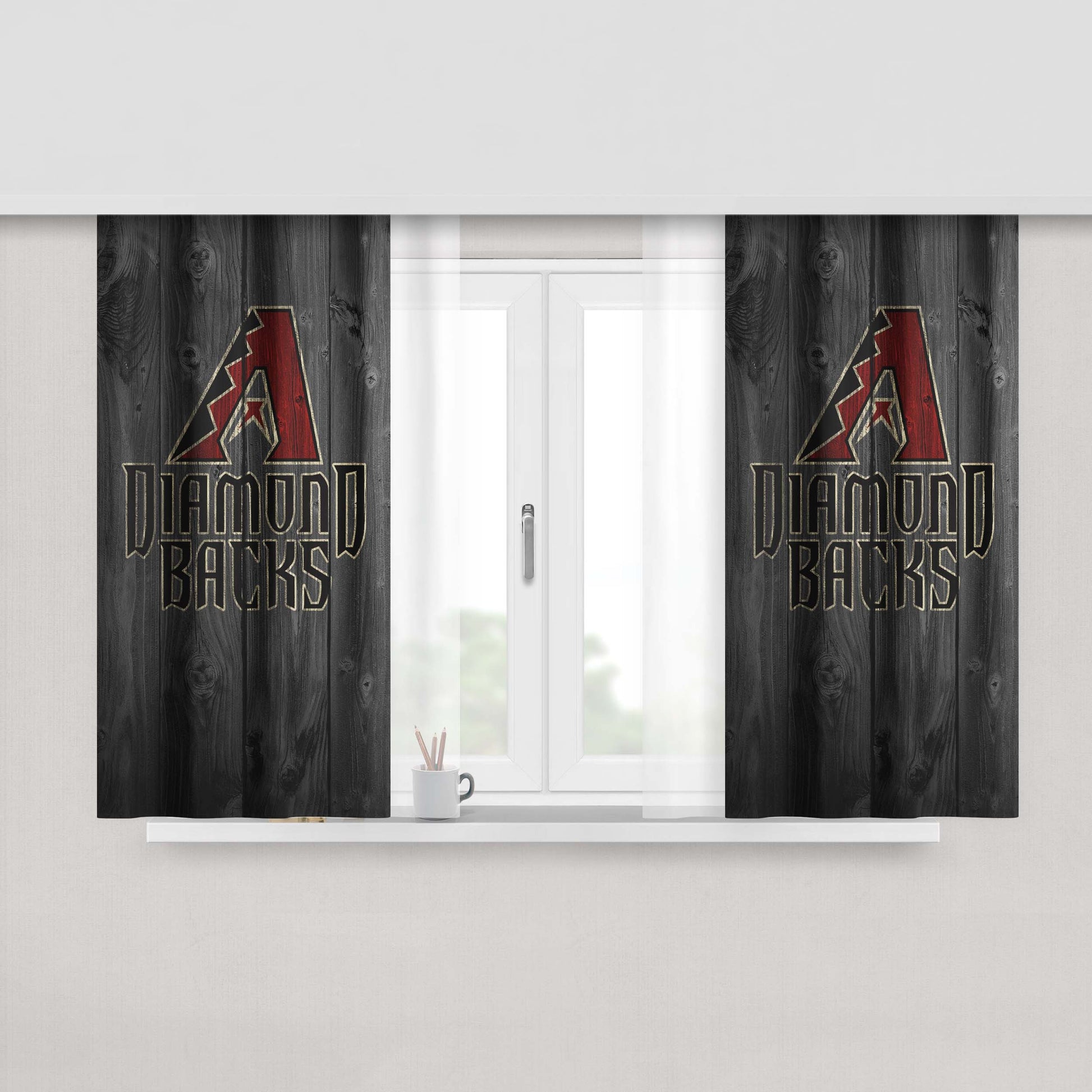 Arizona Diamondbacks Mlb Logo Dark Wood Wallpaper Peach Skin Window Curtains