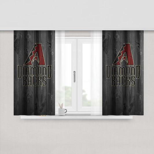 Arizona Diamondbacks Mlb Logo Dark Wood Wallpaper Peach Skin Window Curtains