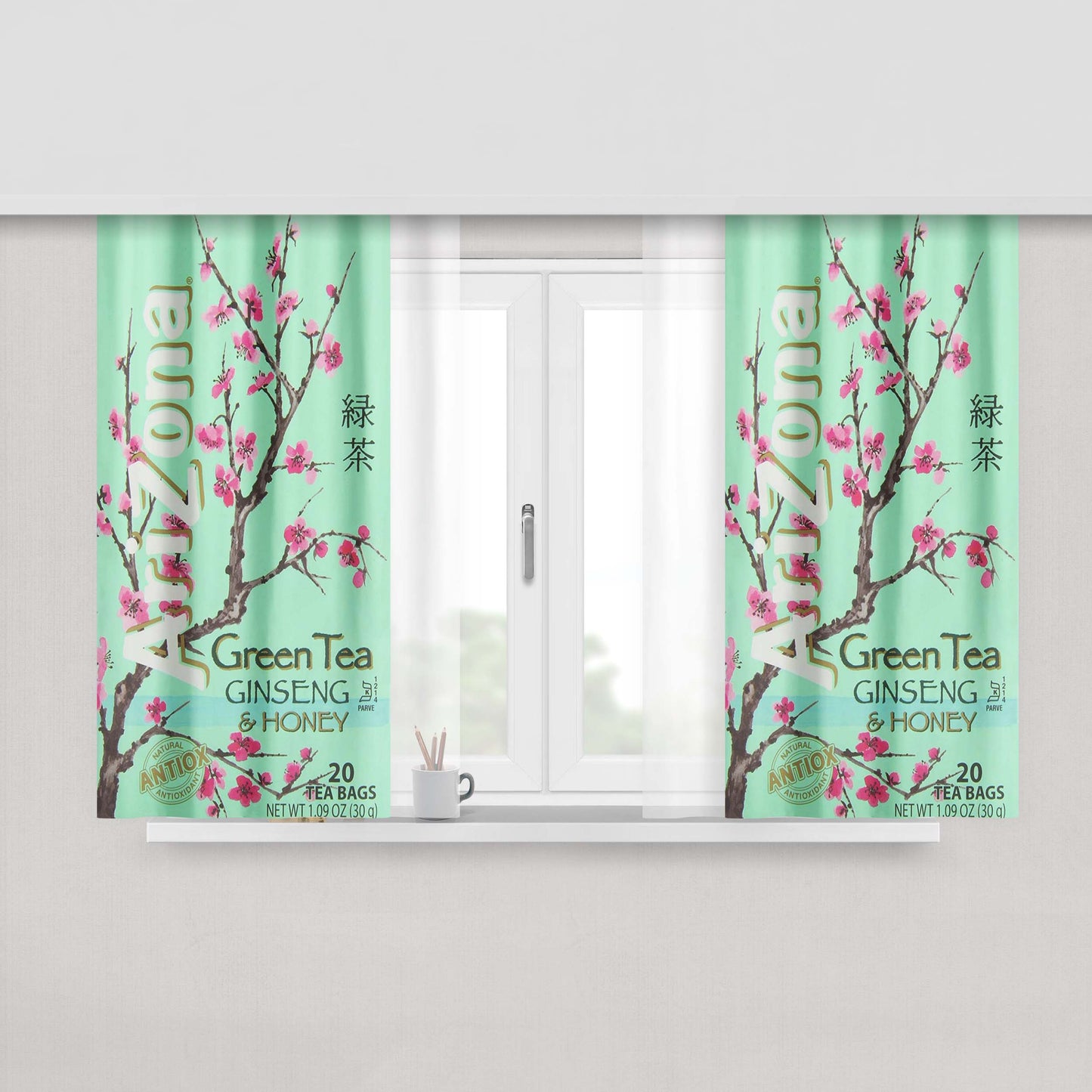 Arizona Drink Mix Green Tea With Ginseng And Honey Peach Skin Window Curtains