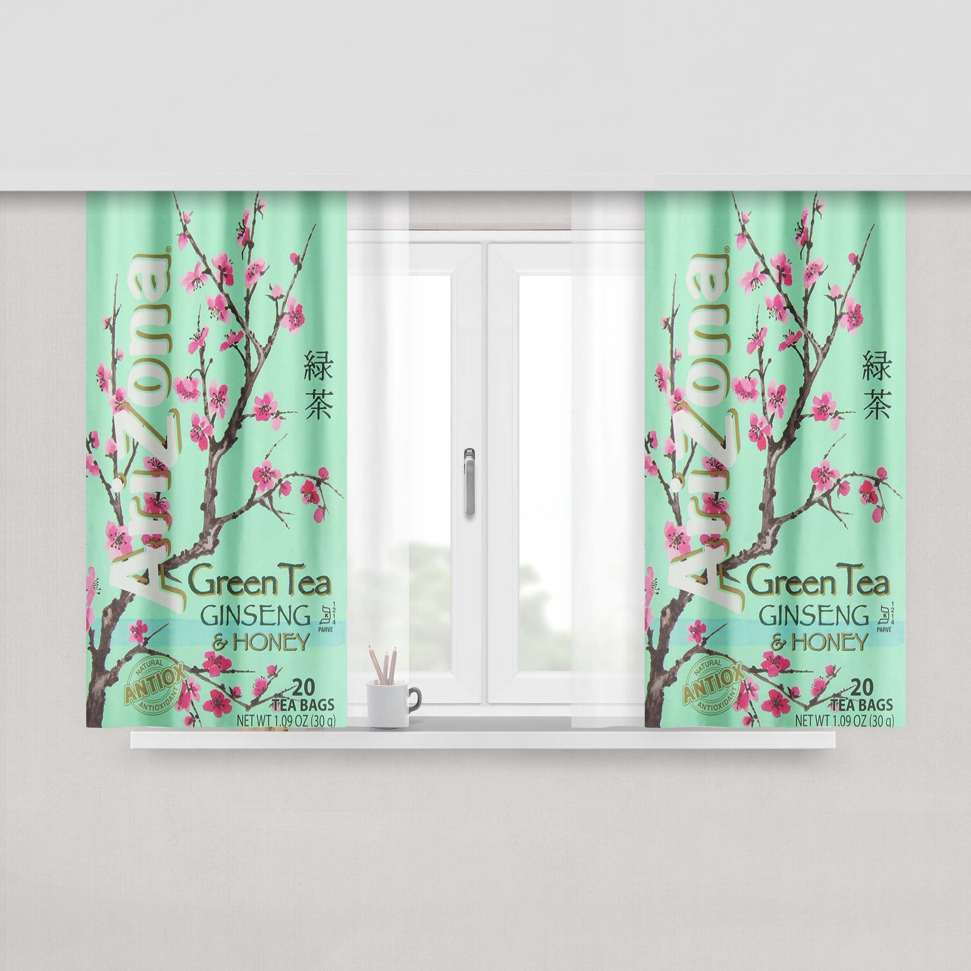 Arizona Drink Mix Green Tea With Ginseng And Honey Peach Skin Window Curtains