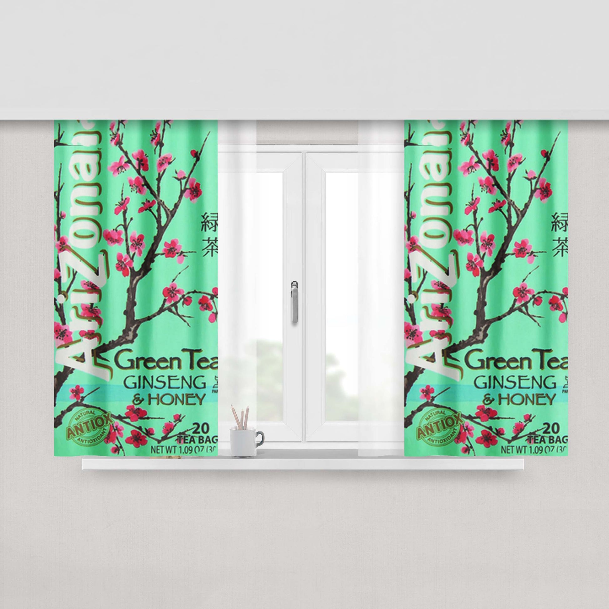 Arizona Green Tea Beverage Drink Retro Teal Peach Skin Window Curtains
