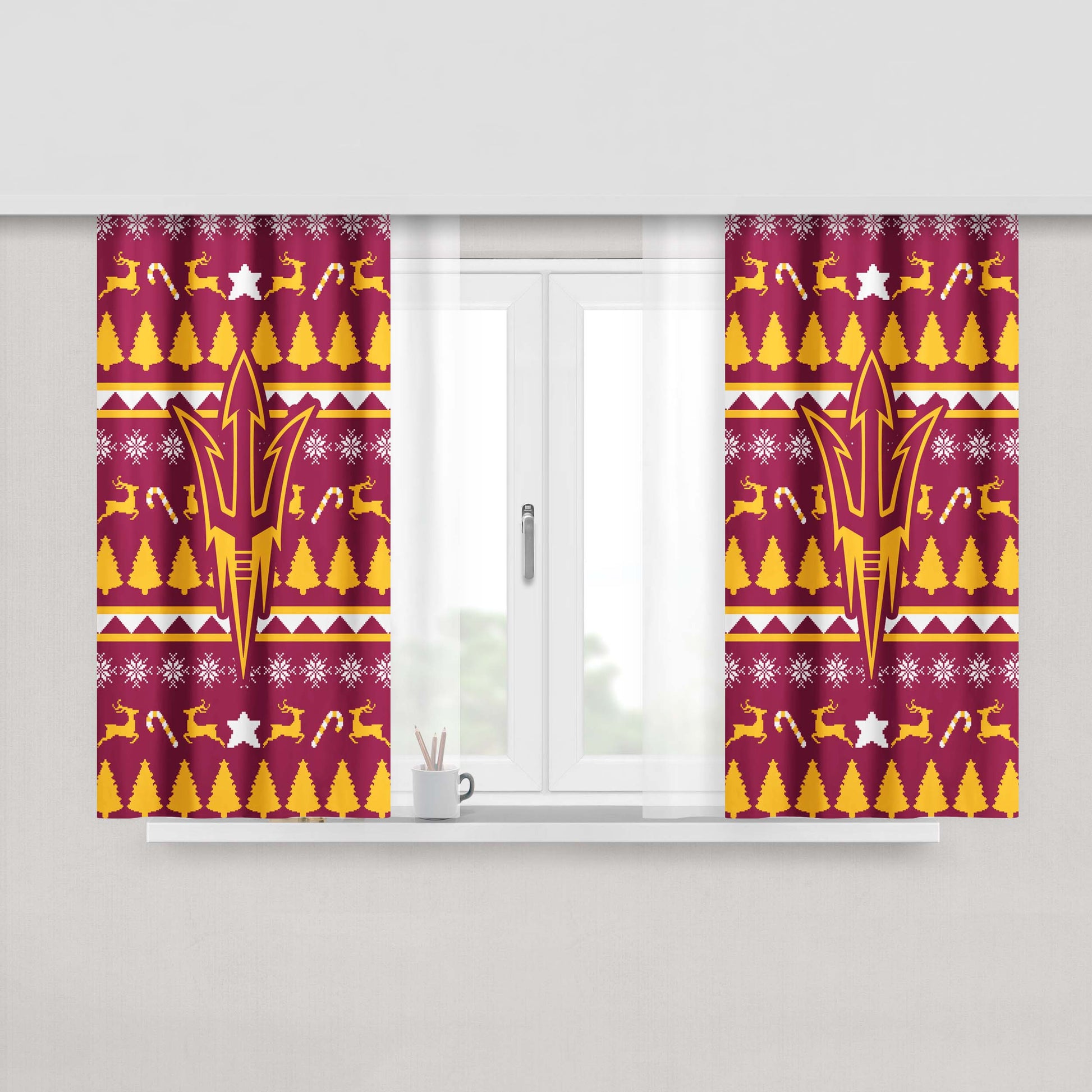 Arizona State University Christmas Sweater Peach Skin Window Curtains
