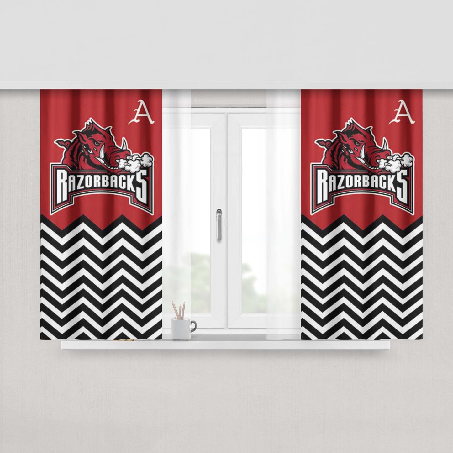 Arkansas Razorbacks Chevron Peach Skin Window Curtains