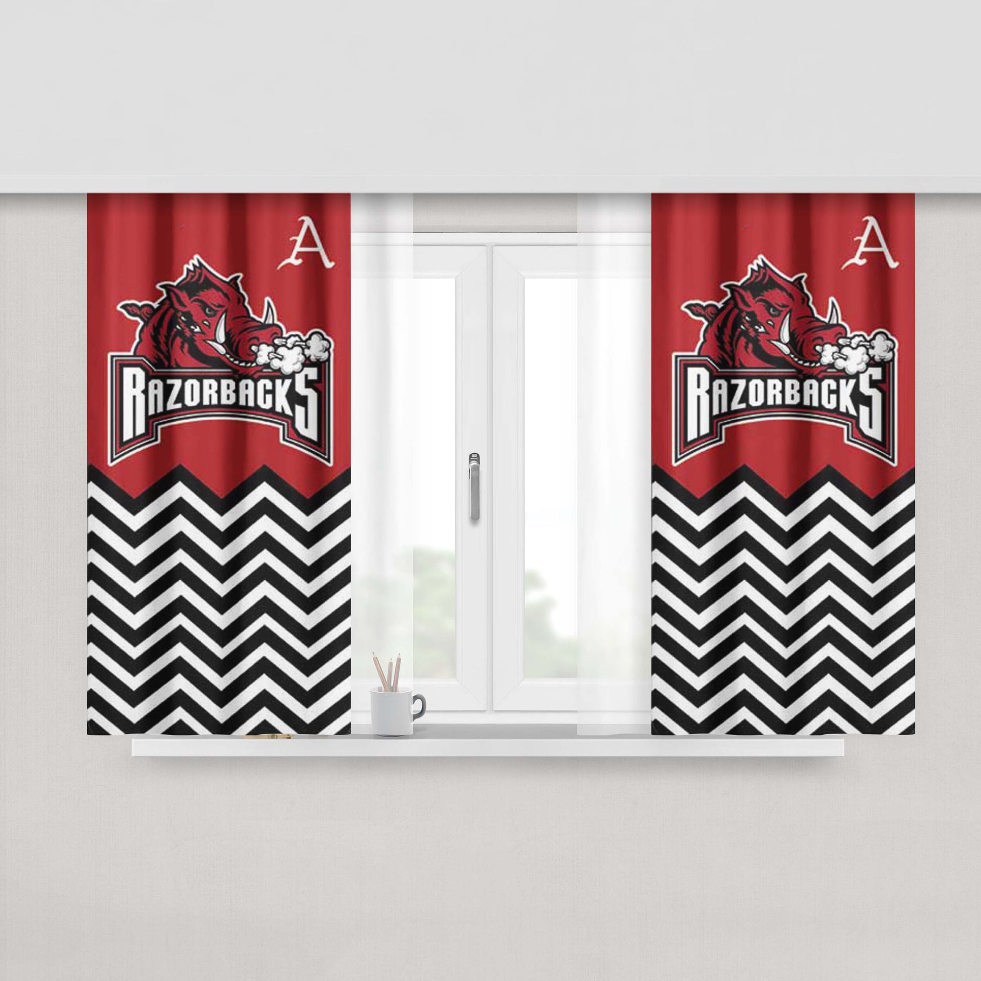 Arkansas Razorbacks Chevron Peach Skin Window Curtains