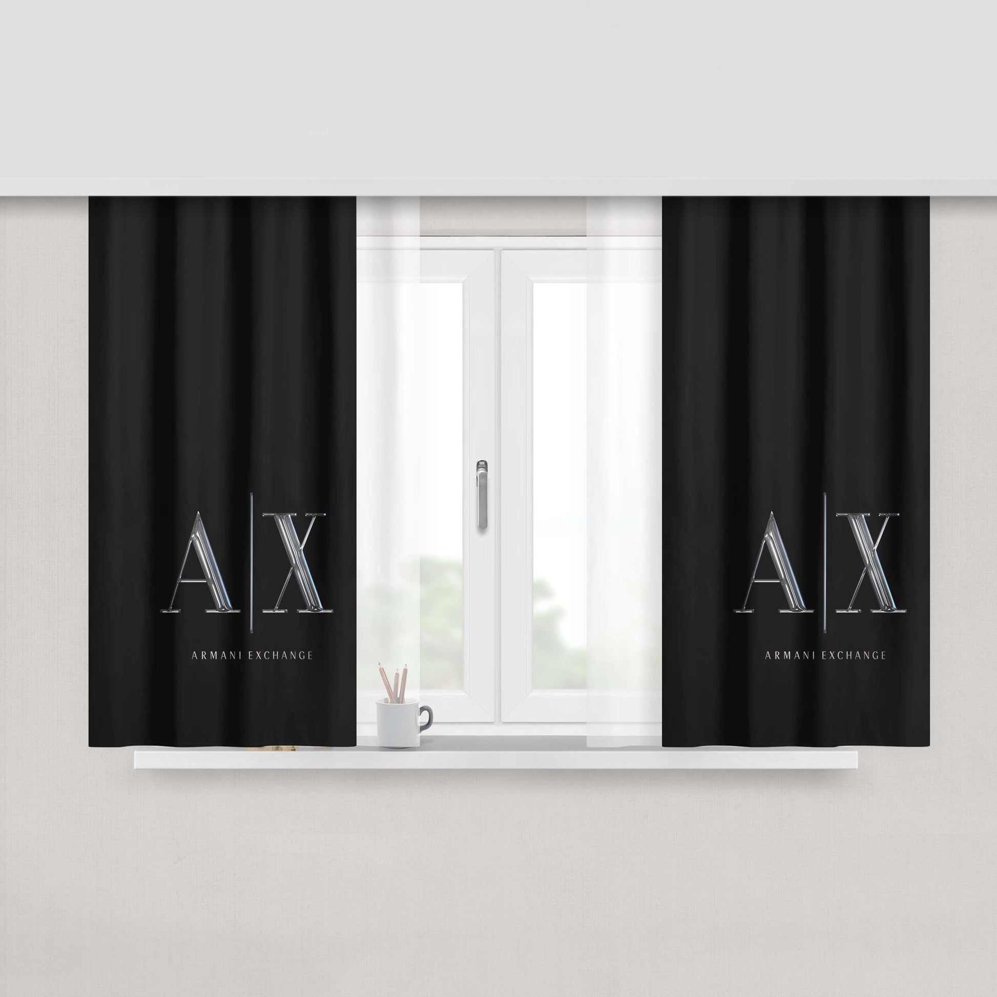 Armani Exchange Black Logo Peach Skin Window Curtains