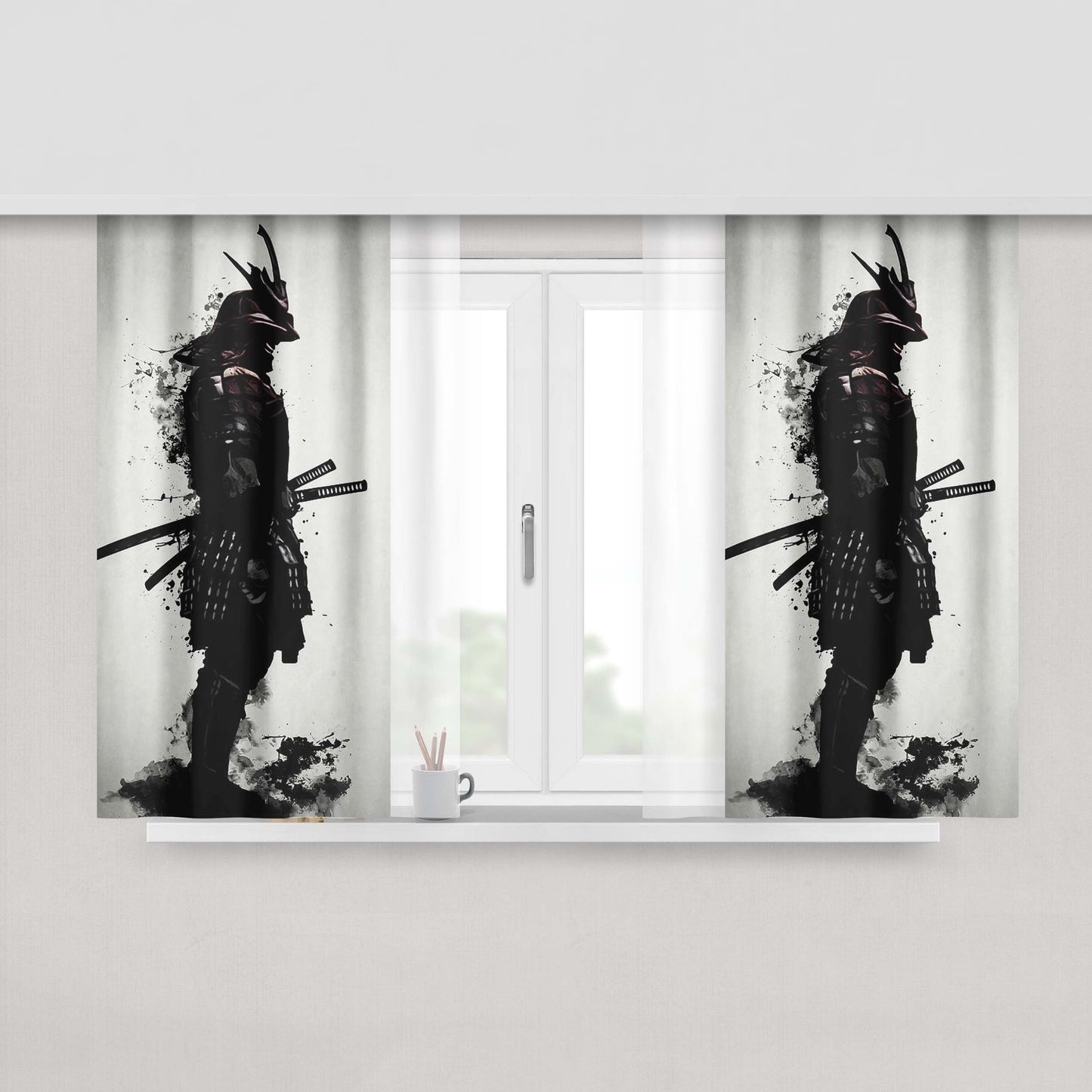 Armored Samurai Peach Skin Window Curtains