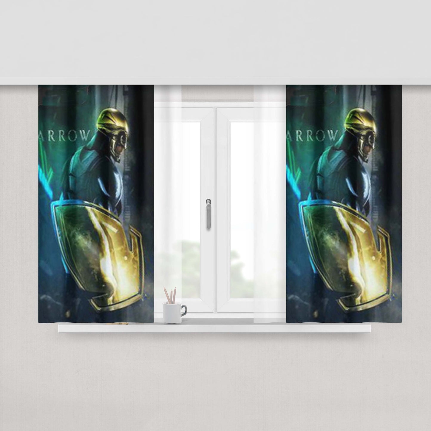 Arrow Superhero With Shield Peach Skin Window Curtains