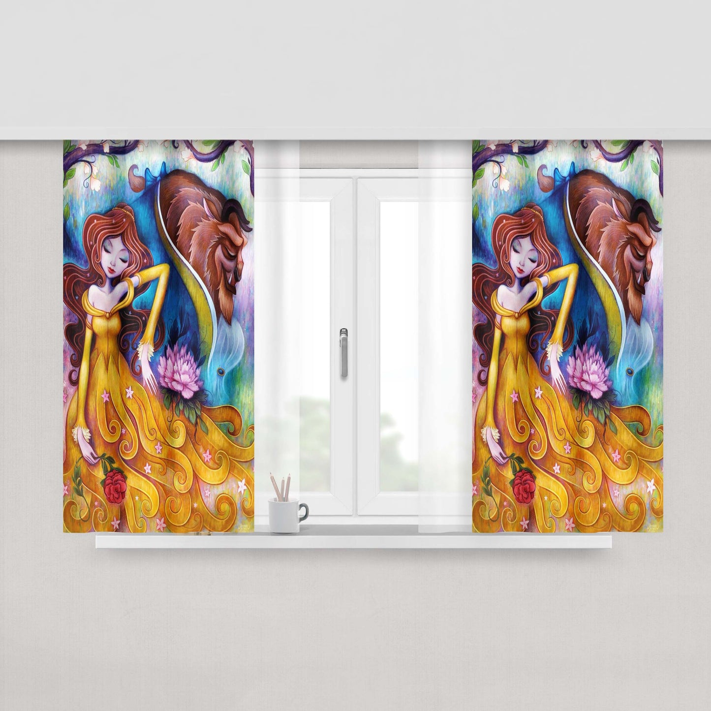 Art Beauty And The Beast Peach Skin Window Curtains