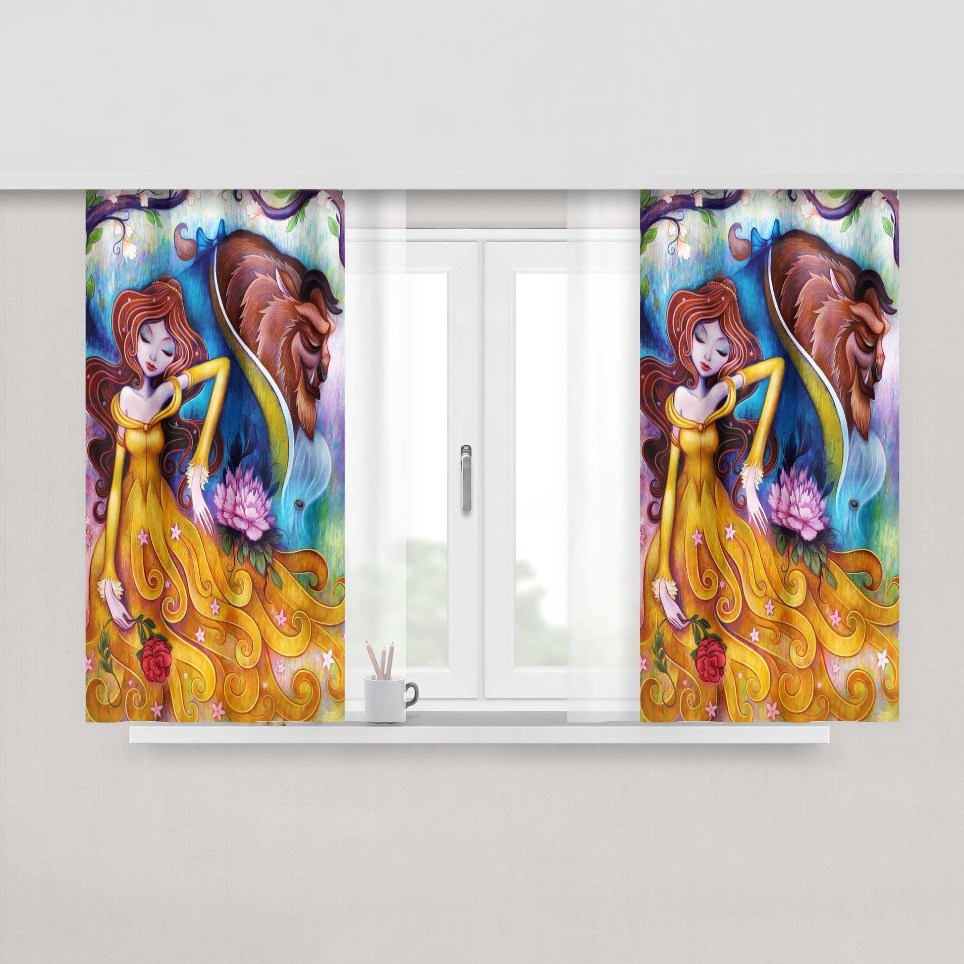 Art Beauty And The Beast Peach Skin Window Curtains