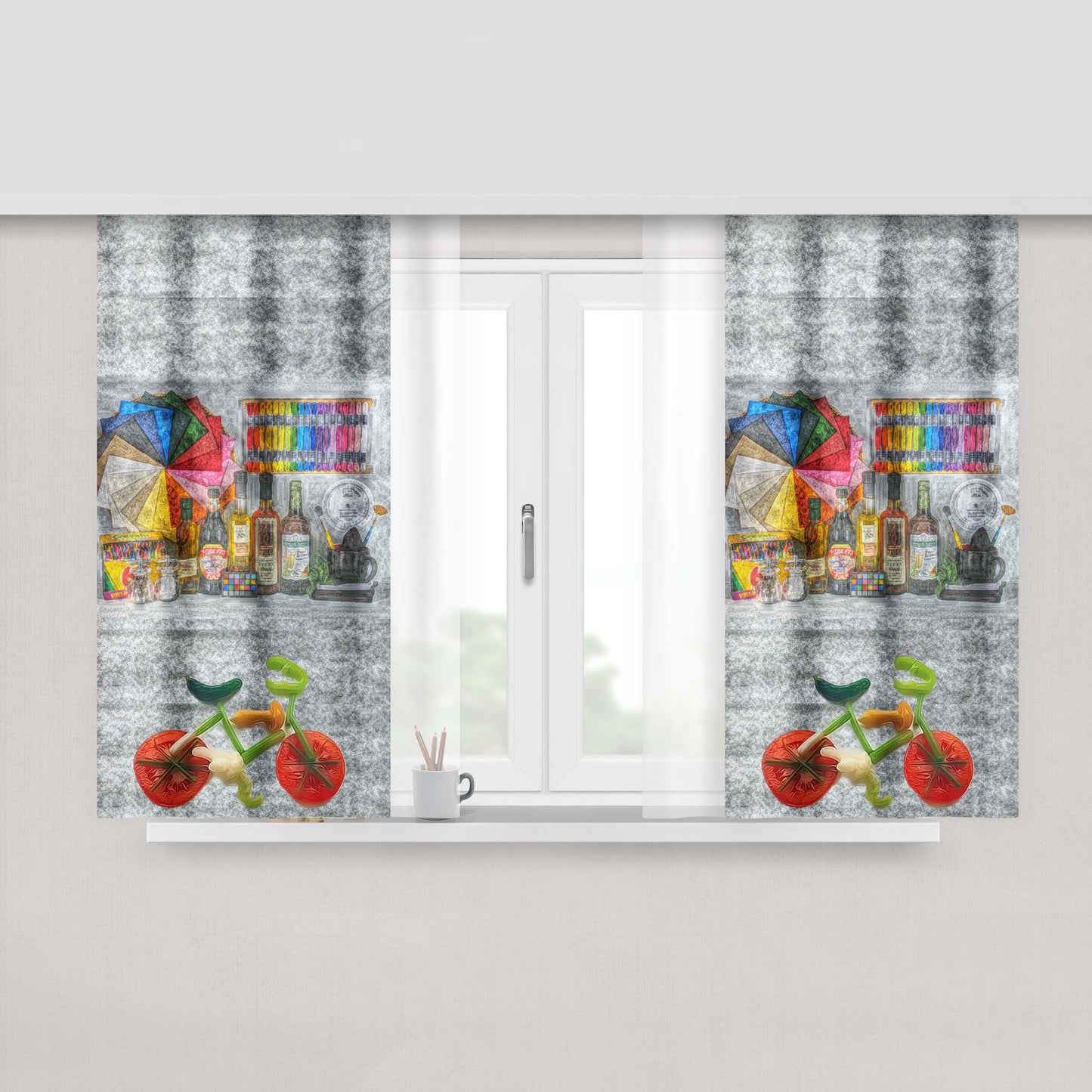 Art Bicycle Peach Skin Window Curtains