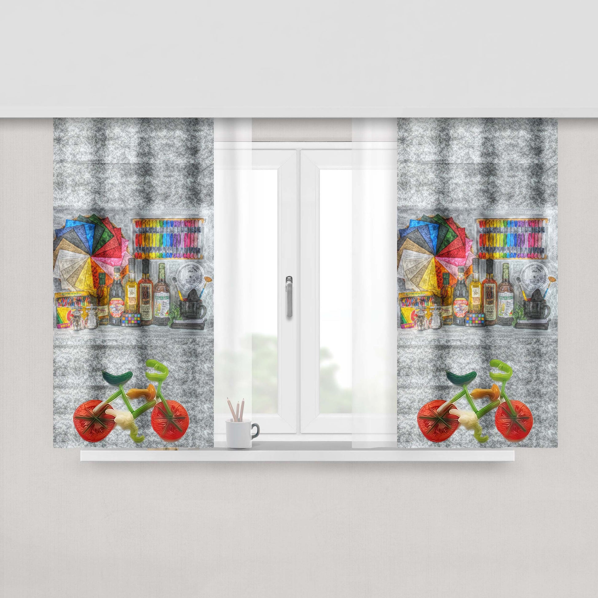 Art Bicycle Peach Skin Window Curtains