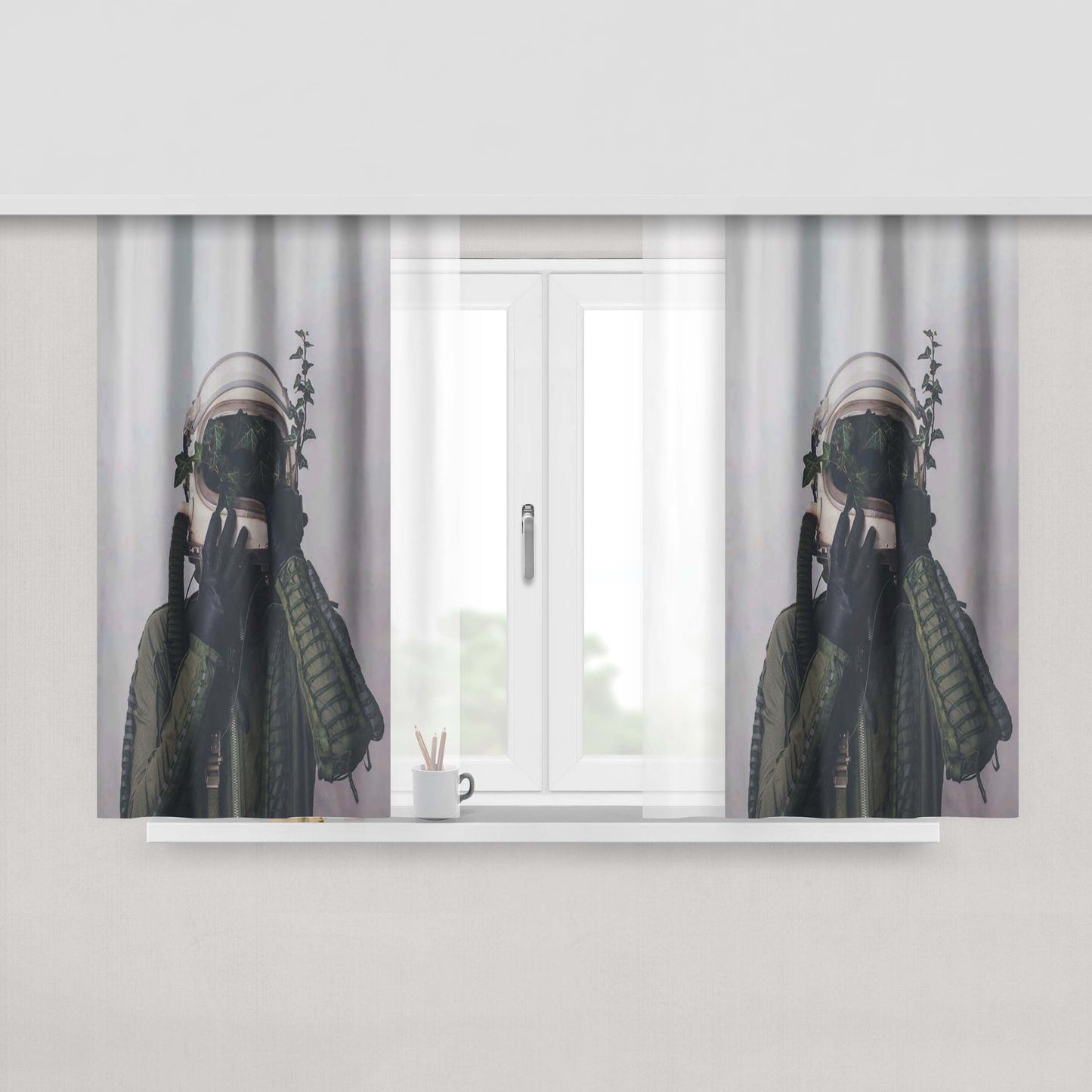 Art Brew Astronot Peach Skin Window Curtains