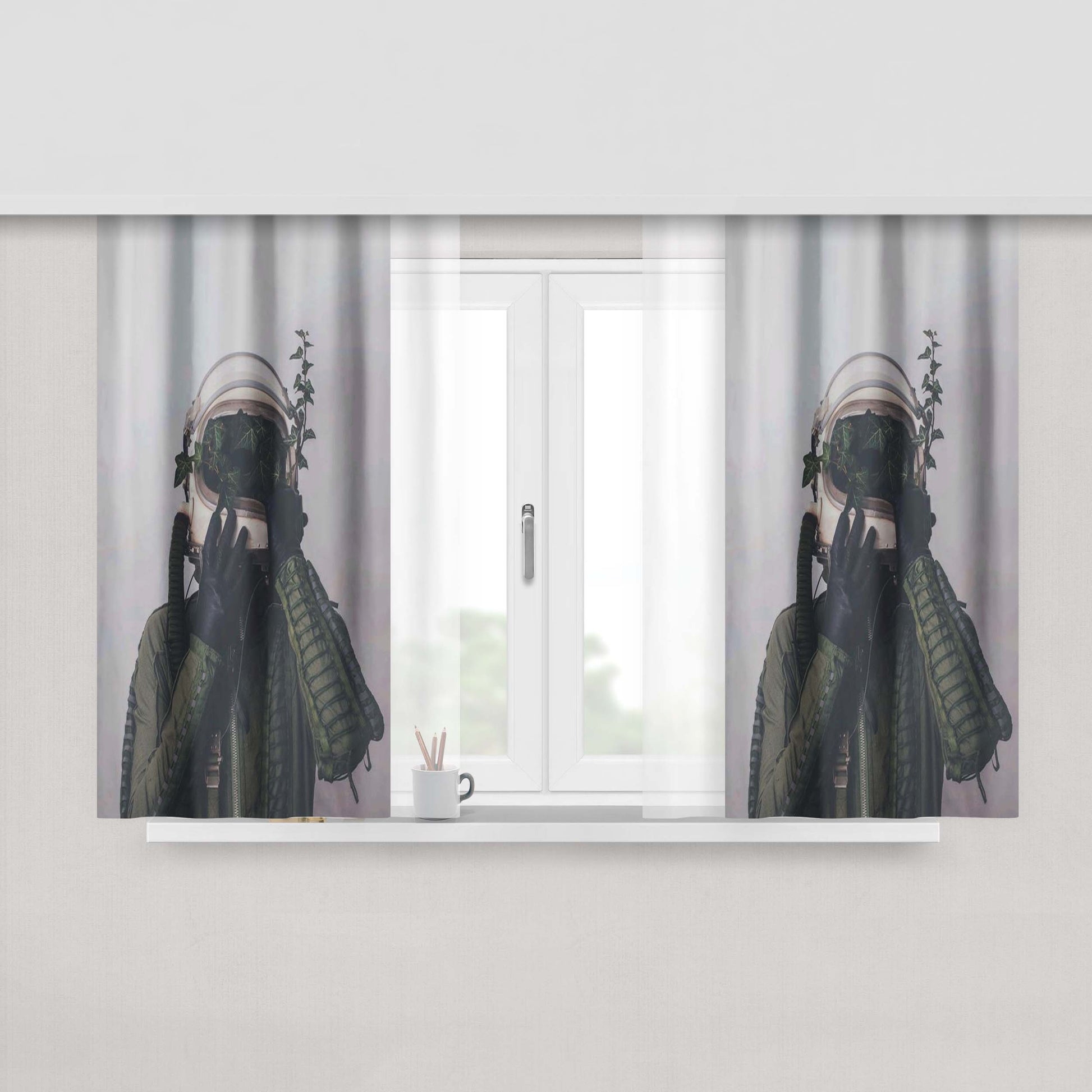Art Brew Astronot Peach Skin Window Curtains