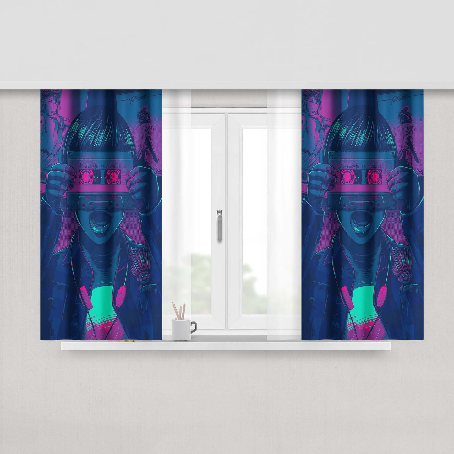 Art Children Tape Eyes Peach Skin Window Curtains