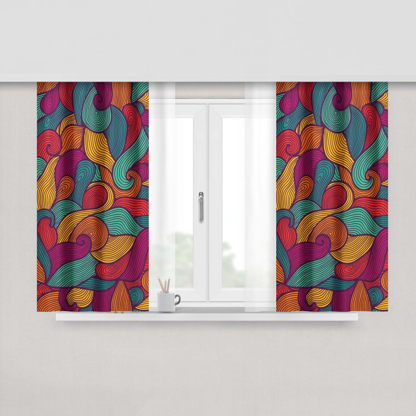 Art Culture Rainbow Peach Skin Window Curtains