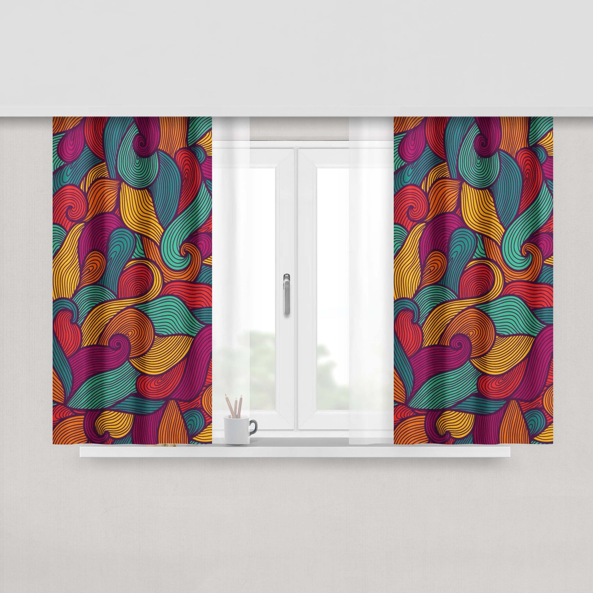 Art Culture Rainbow Peach Skin Window Curtains