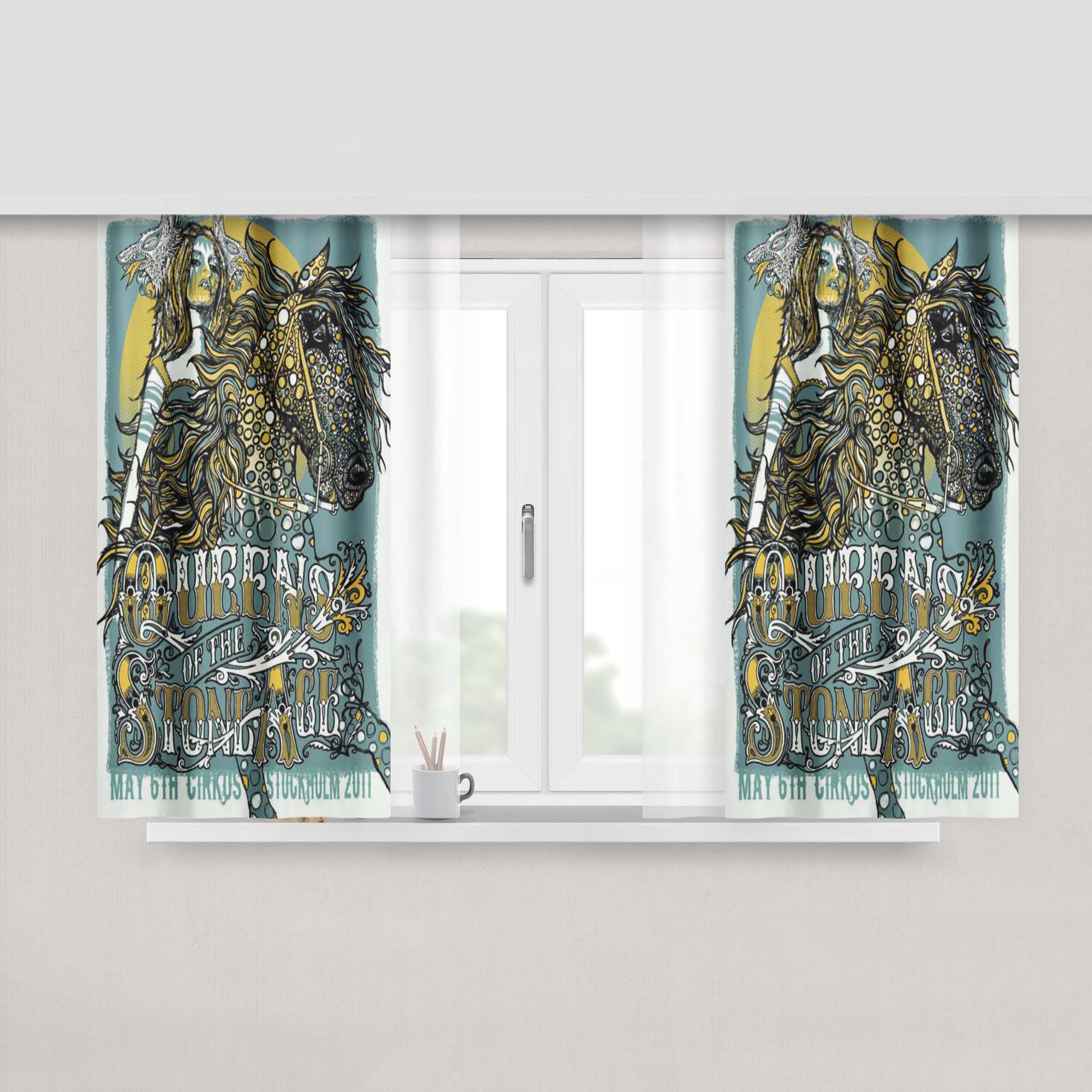 Art Doodle Woman Peach Skin Window Curtains