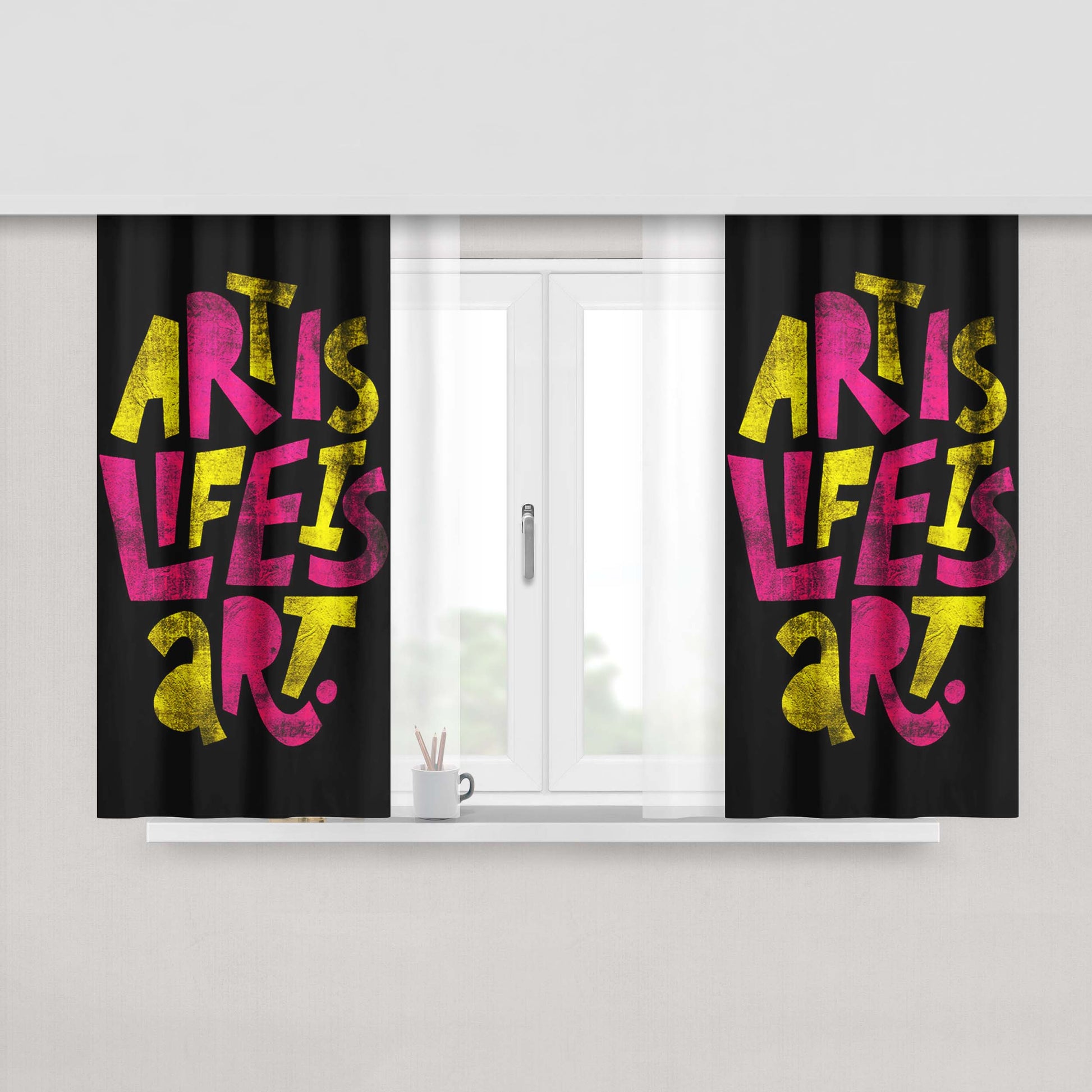 Art Is Life Is Art Peach Skin Window Curtains
