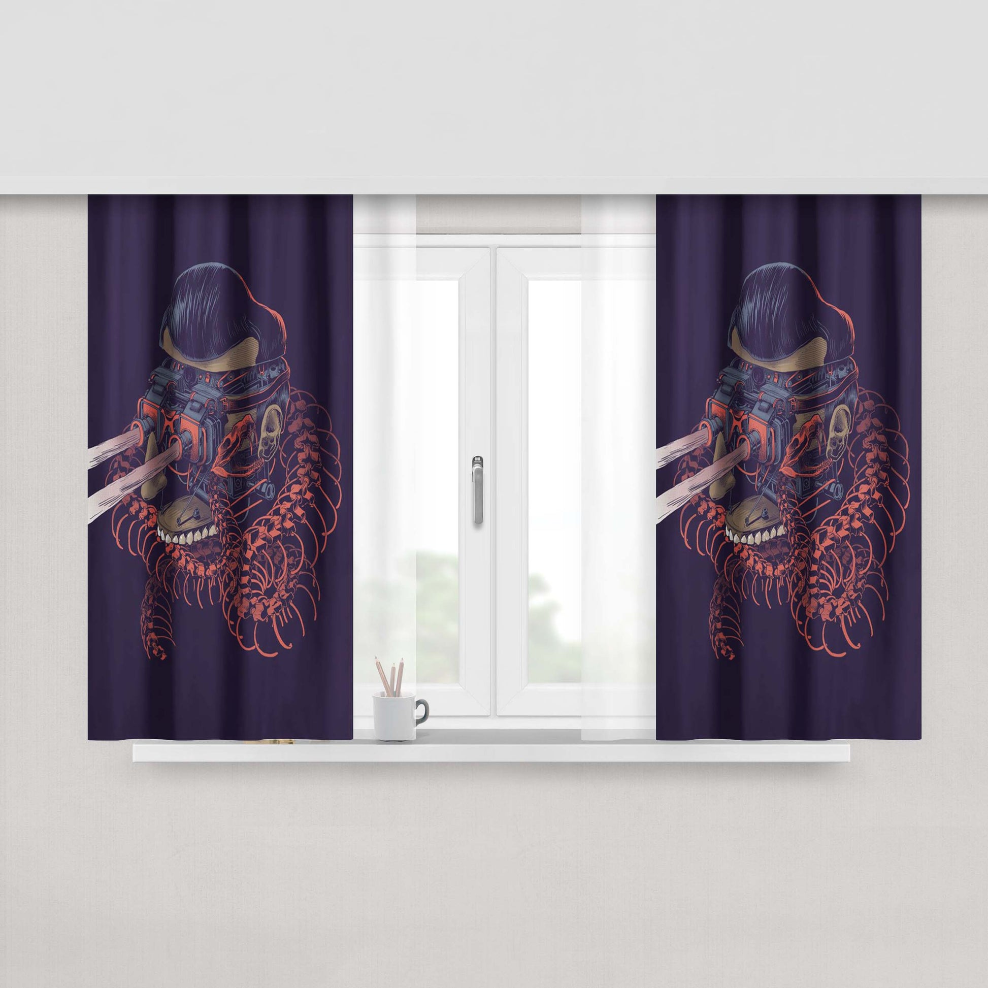 Art Mural Under Cut Peach Skin Window Curtains