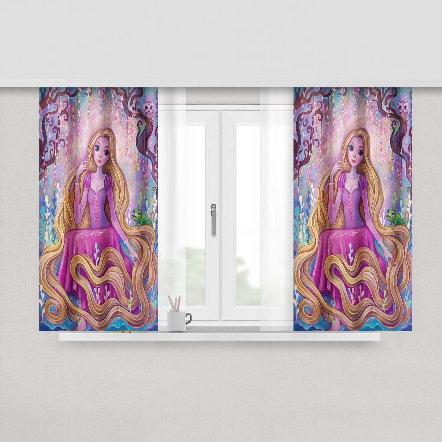 Art Princess Rapunzel Peach Skin Window Curtains