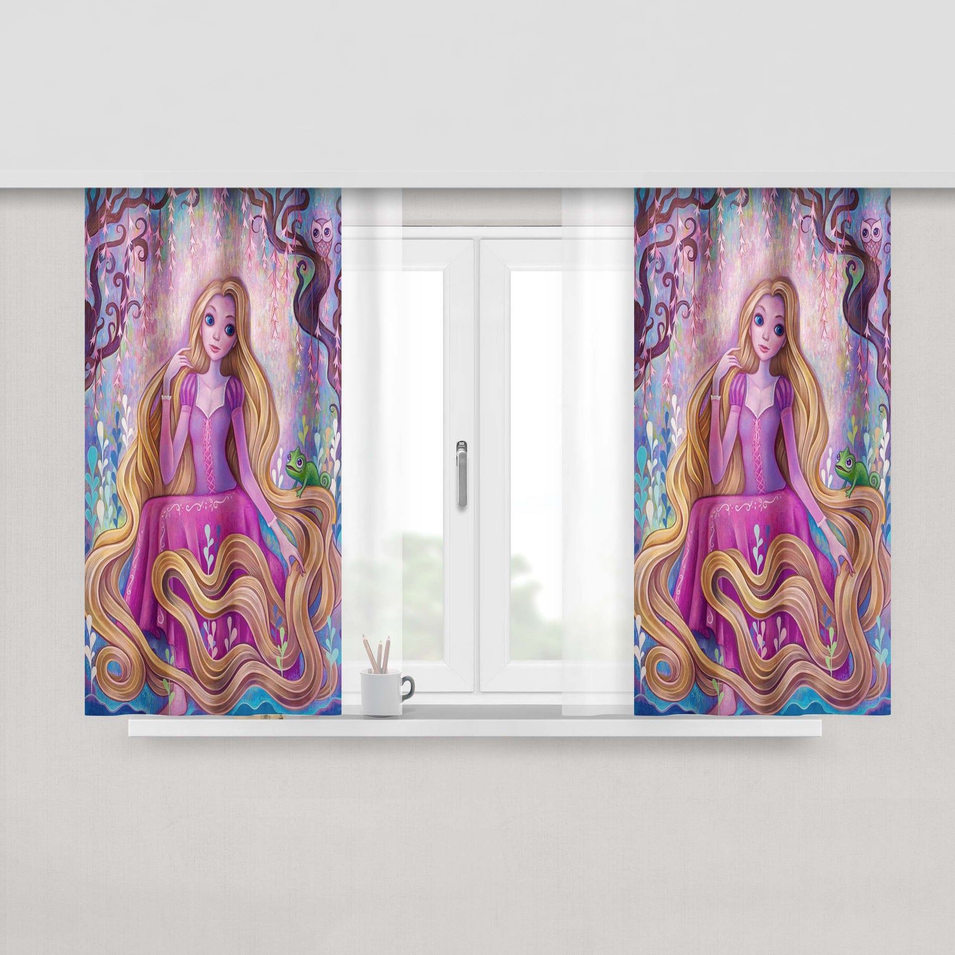Art Princess Rapunzel Peach Skin Window Curtains